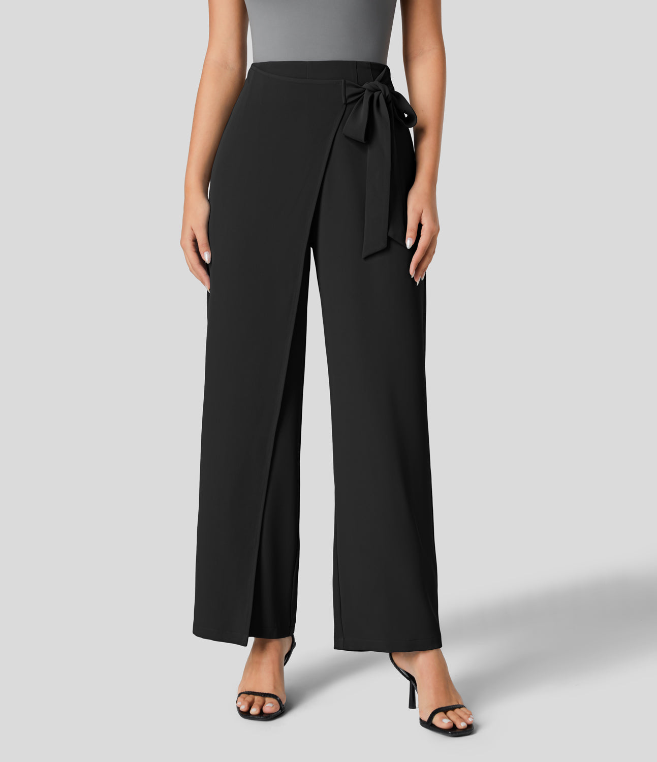 

Halara High Waisted Tie Side Invisible Zipper Wide Leg Work Suit Pants - Lead Gray -  sweatpants jogger pants stacked sweatpants
