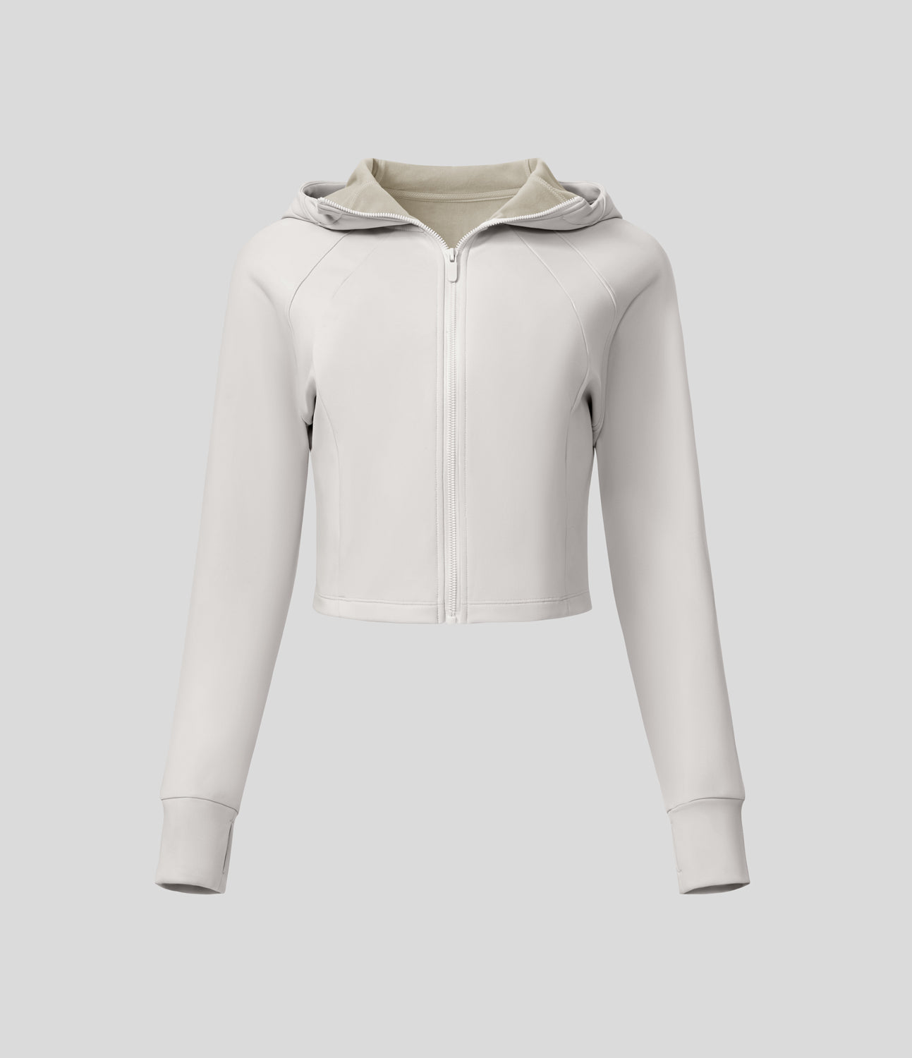 

Halara Hooded Raglan Sleeve Thumb Hole Zipper Fleece Cropped Casual Jacket - White Alyssum