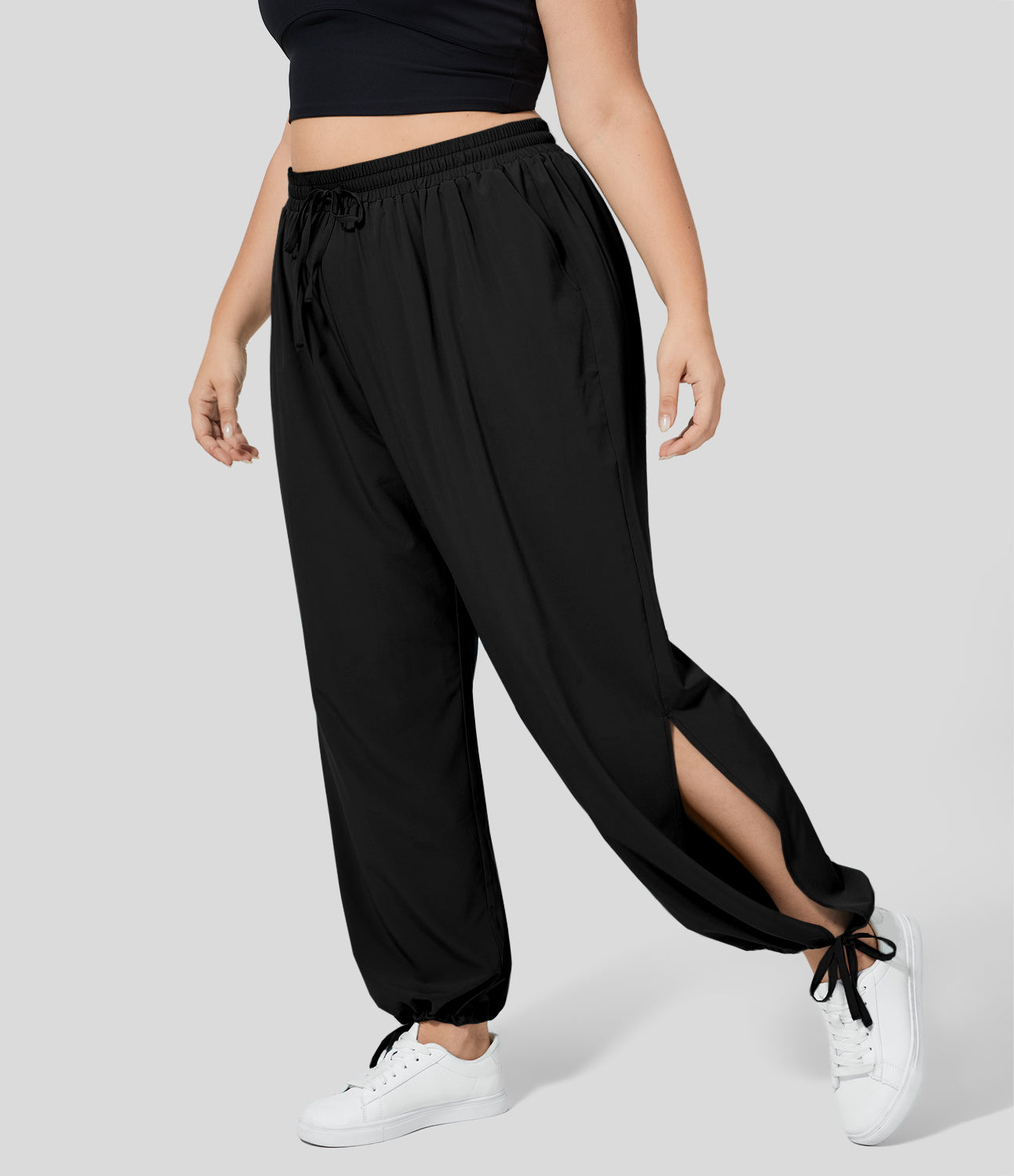 Halara Breezeful™ High Waisted Drawstring Side Pocket Split Hem Quick Dry Casual Plus Size Joggers  - Black - 3X(regular)