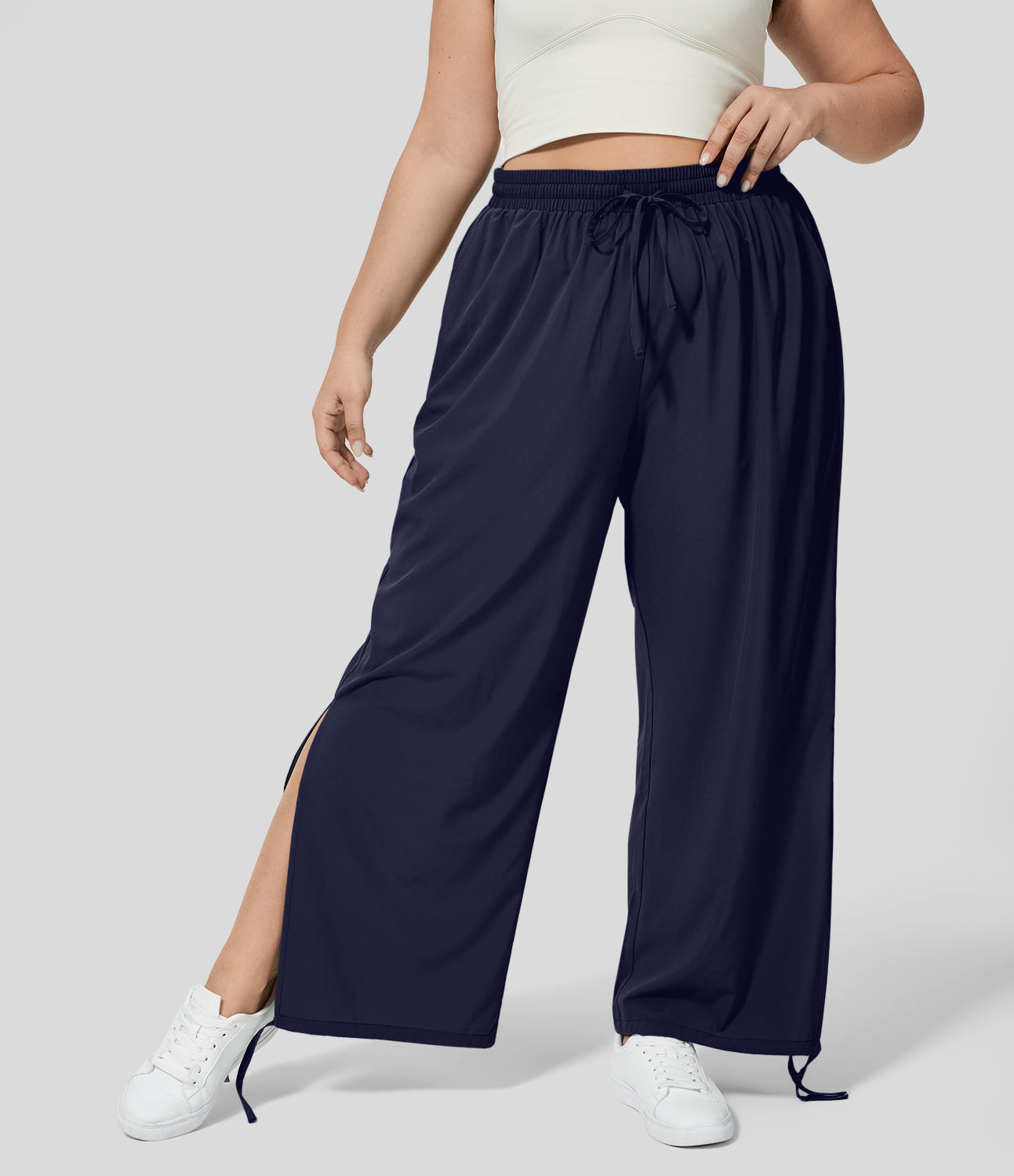 Halara Breezeful™ High Waisted Drawstring Side Pocket Split Hem Quick Dry Casual Plus Size Joggers  - Black Diamond Blue - 3X(regular)