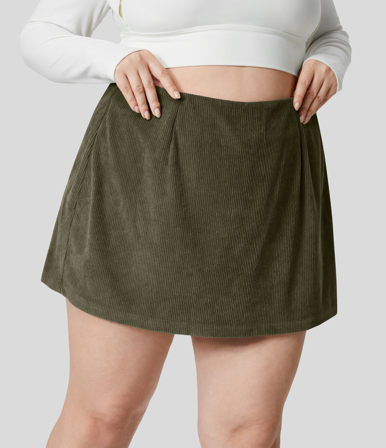 

Halara High Waisted Invisible Zipper 2-in-1 A Line Mini Corduroy Casual Plus Size Skirt - Icy Bamboo Green