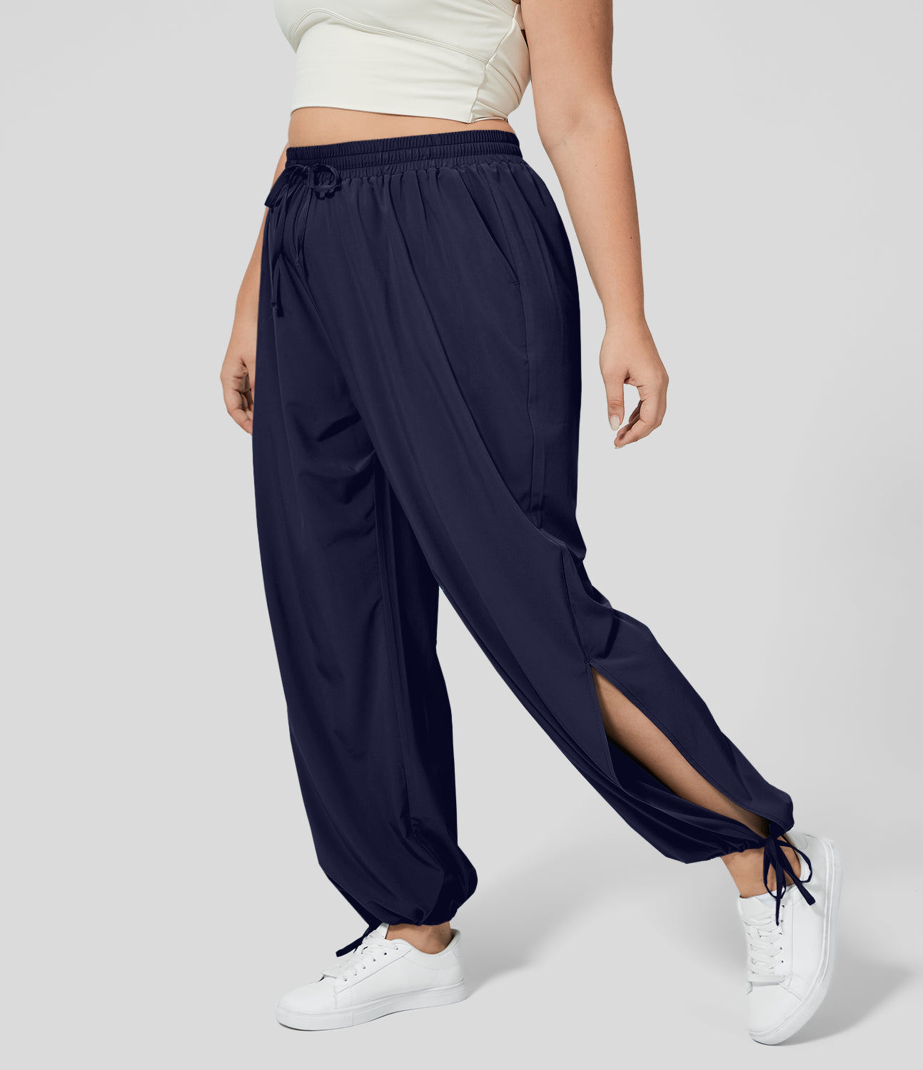 Halara Breezeful™ High Waisted Drawstring Side Pocket Split Hem Quick Dry Casual Plus Size Joggers  - Black Diamond Blue - 3X(regular)