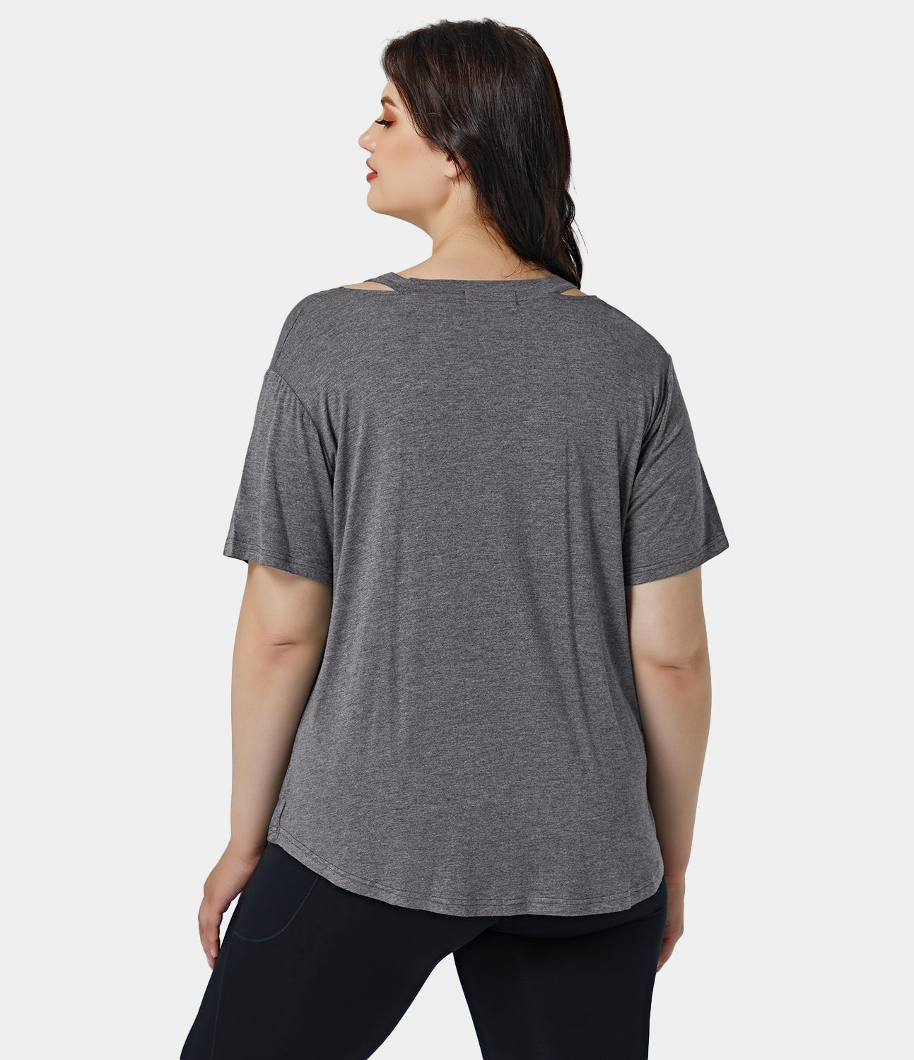 

Halara V-Neck Cut-Out Plus Size T-Shirt - Steel Gray