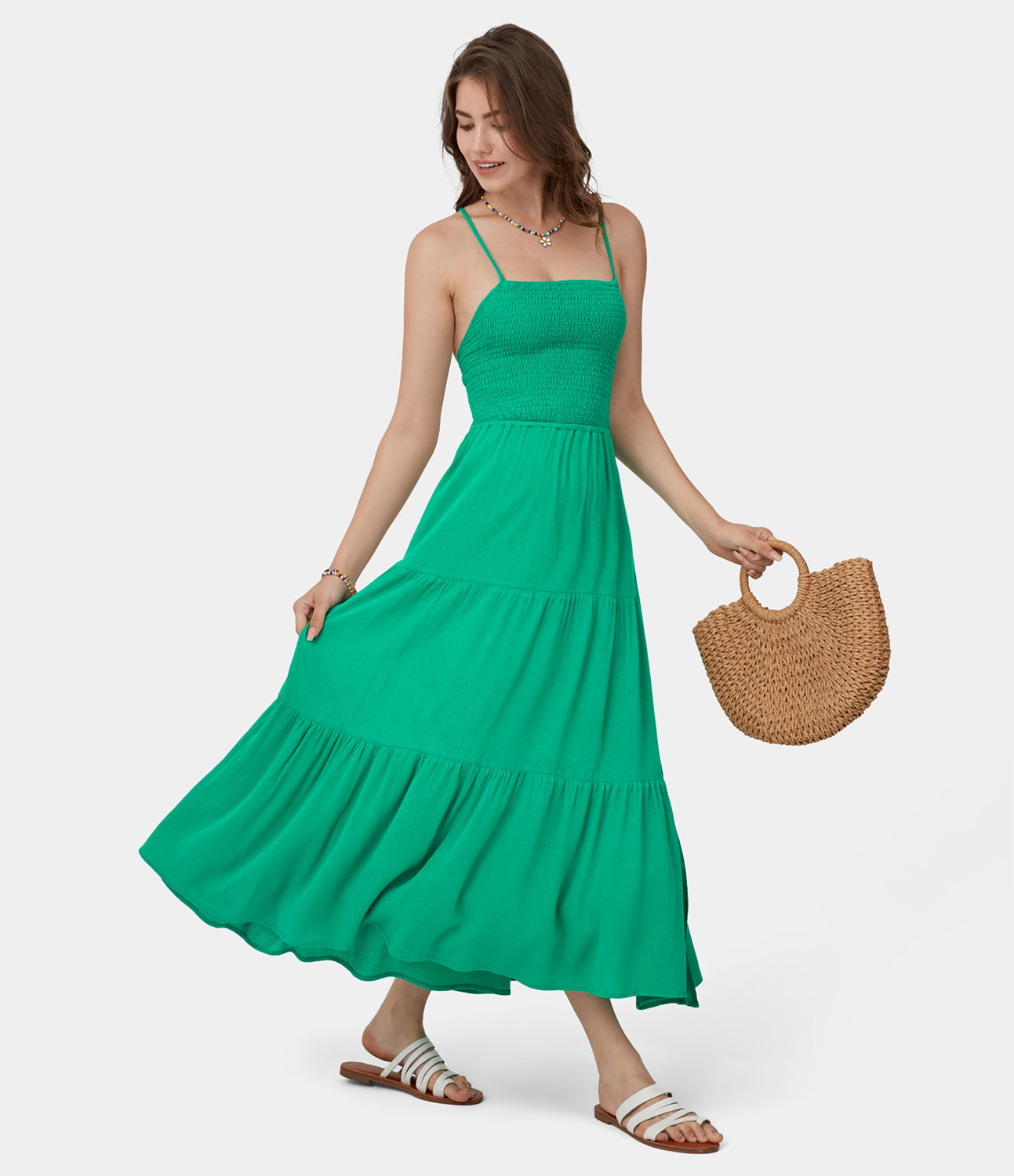 

Halara Backless Crisscross Adjustable Strap Shirred Plicated Flowy Maxi Casual Dress Casual Dress - Blarney -  slip dress beach dress