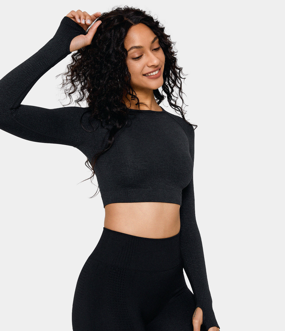 Seamless Flow Breathable Thumb Hole Cropped Sports Top – HALARA