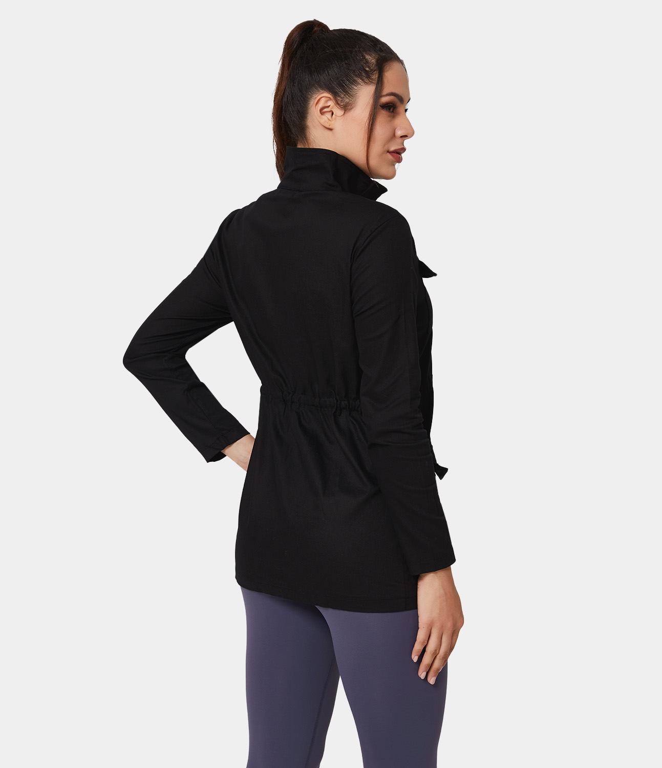 

Halara Collared Pocket & Zipper Plain Jacket - Black