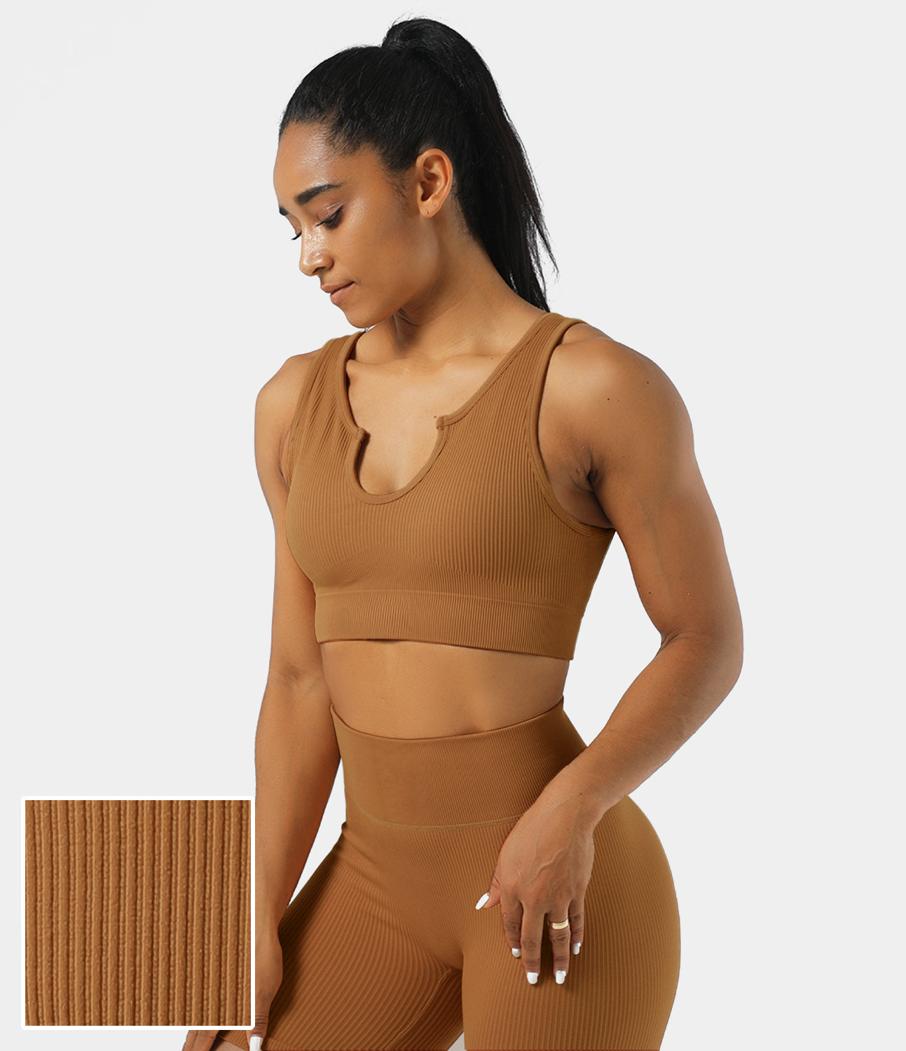 

Halara Seamless Flow Ribbed Knit Tank Top & Cycling Shorts Set - Camel -  gym leggings leggings with pockets leggings with butt lift