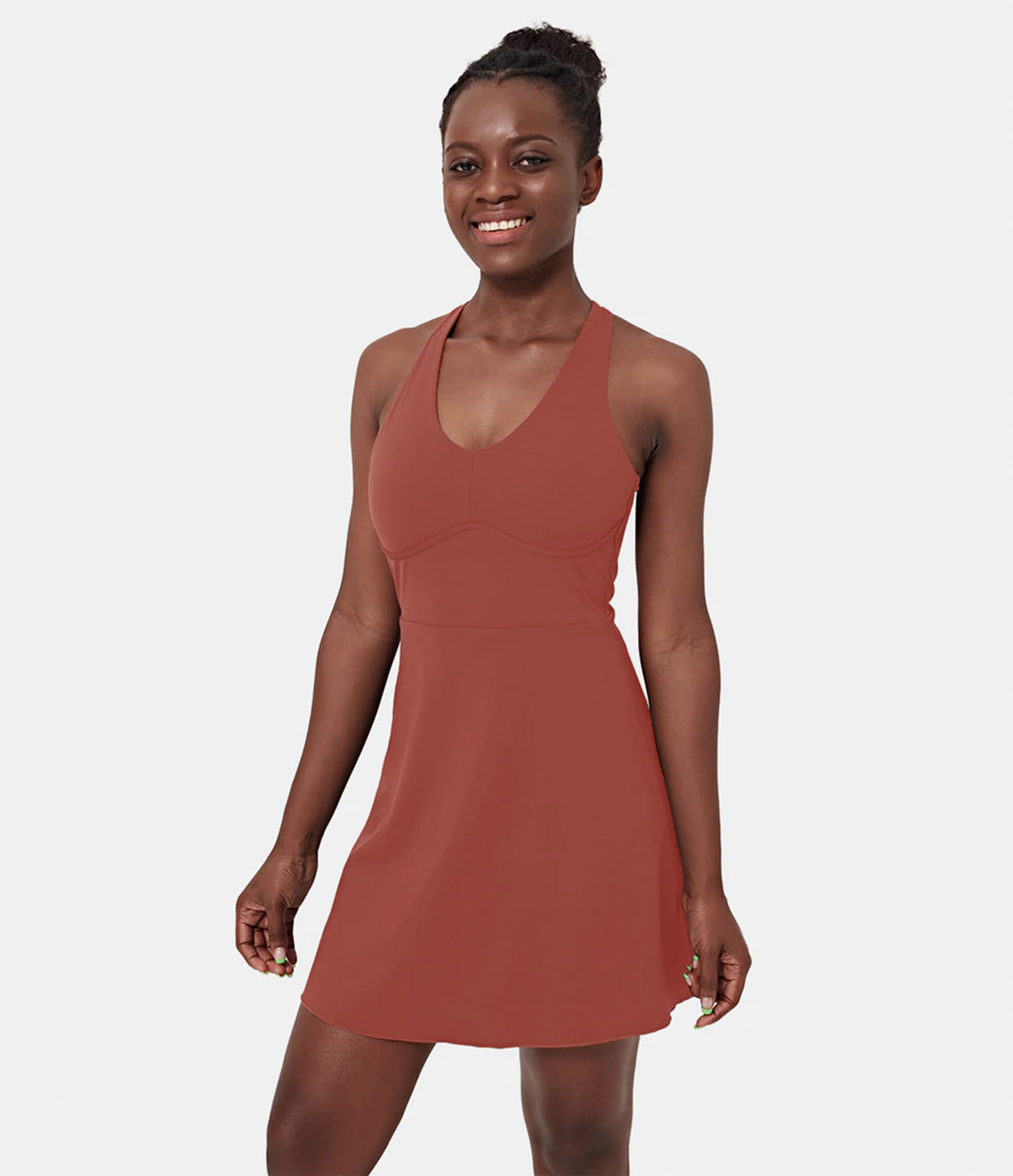

Halara Softlyzeroв„ў Airy Backless Crisscross 2-in-1 Pocket Cool Touch Mini Pickleball Active Dress-UPF50+ Workout Dress - Ginger Spice
