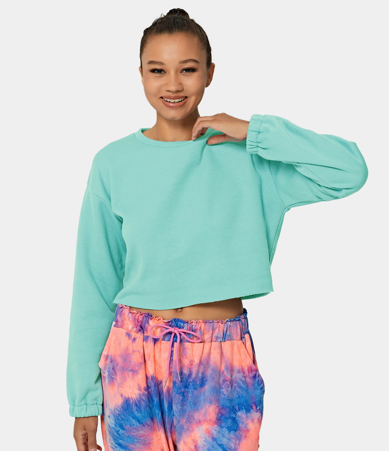 

Halara Dropped Shoulder Raw Hem Cropped Sports Sweatshirt - Robin Egg Blue