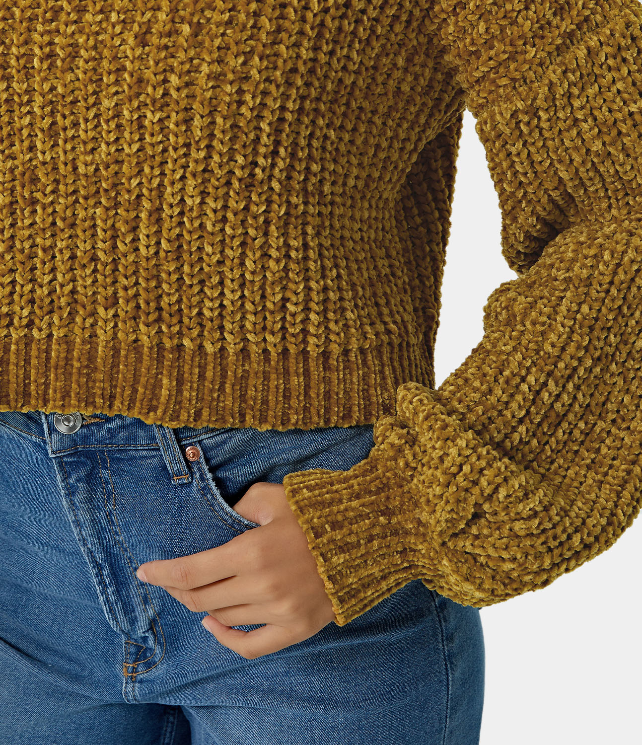 

Halara Dropped Shoulder Round Neck Plain Cropped Sweater - Honey Mustard