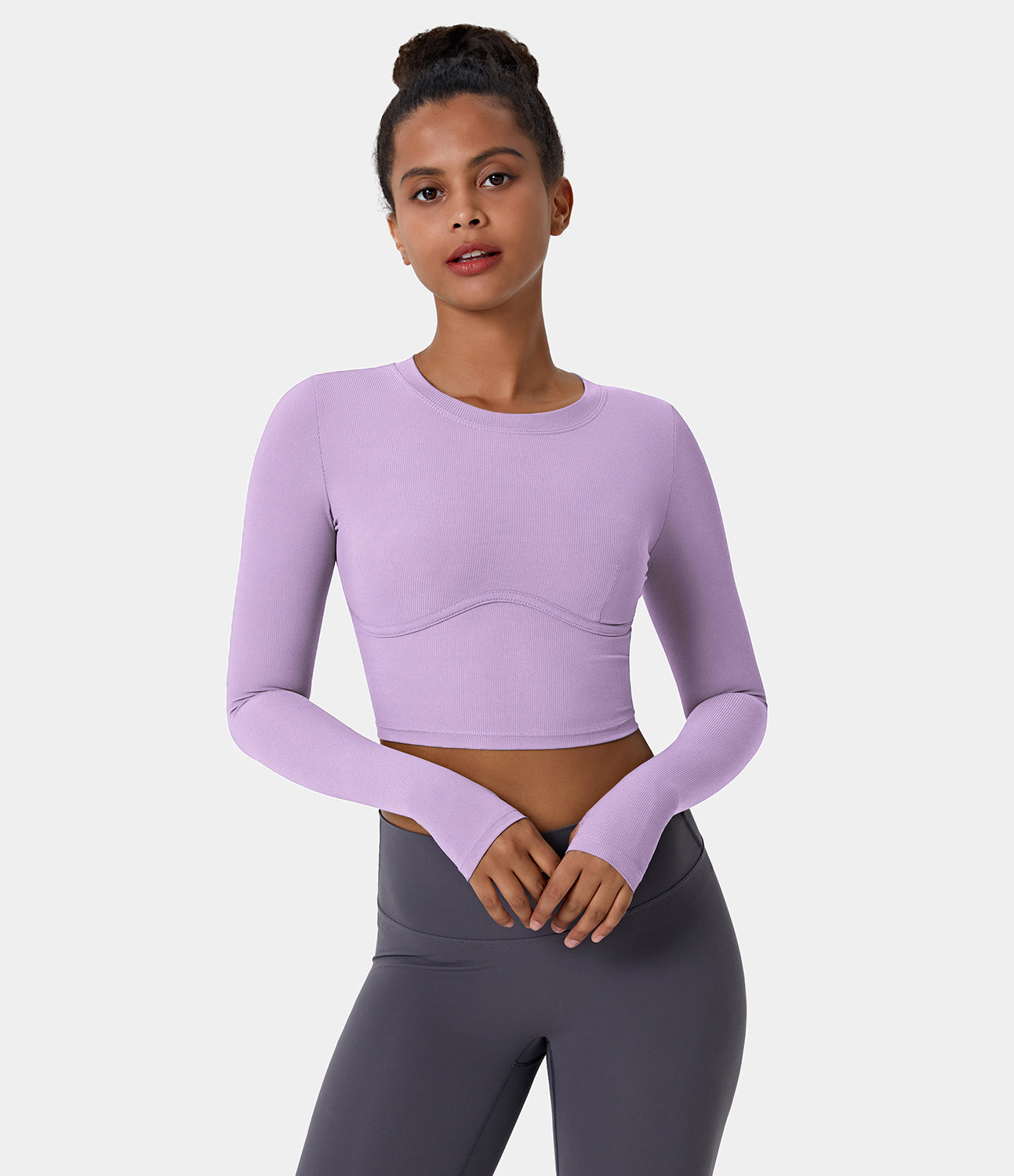 

Halara Solid Thumb Hole Cropped Sports Top - Violet Tulle