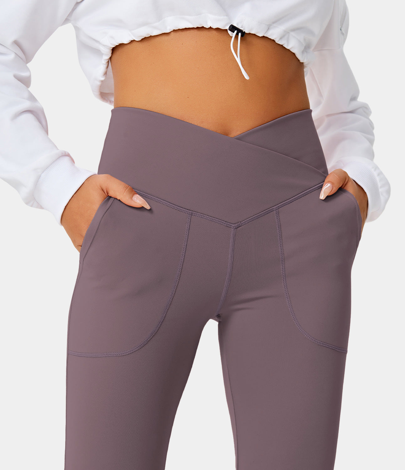 Crossover Flare Leggings With Pockets