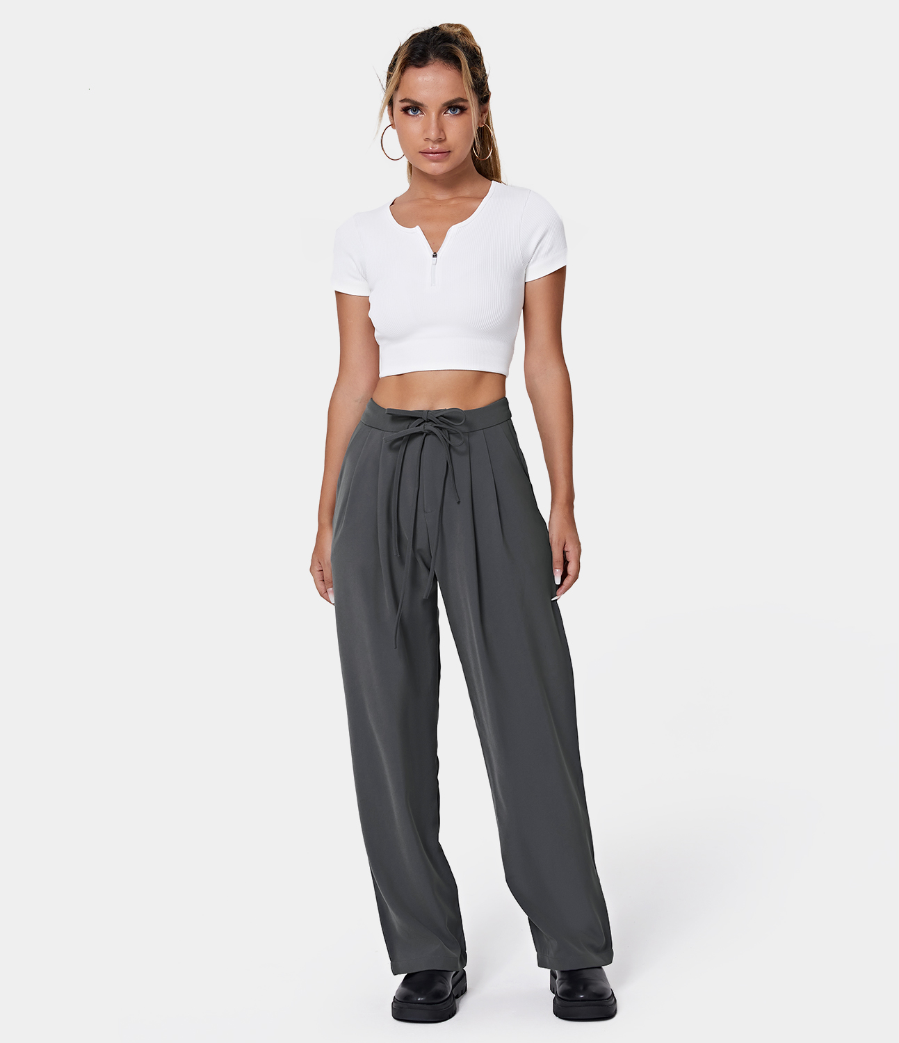 

Halara High Waisted Drawstring Side Pocket Plain Wide Leg Pants - Carolina Blue -  sweatpants jogger pants stacked sweatpants cargo joggers