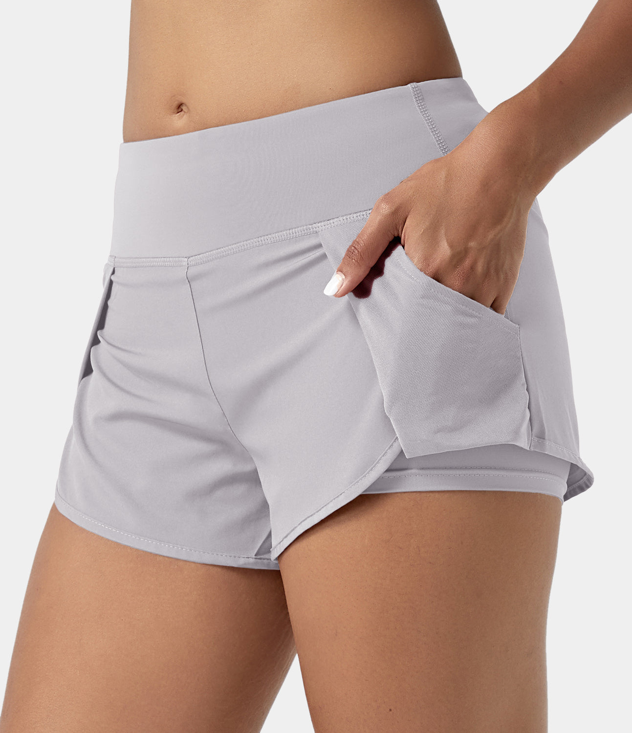 

Halara Mid Rise Contrast Mesh Pocket 2-in-1 Shorts 2.5"Gym Short - Coral Almond -  booty shorts compression shorts yoga shorts