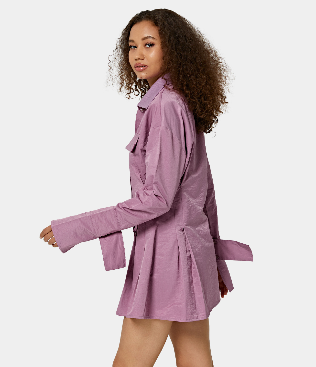 

Halara Collared Button Split Sleeve Mini Shirt DressCasual Dress - Lavender Pink -  slip dress beach dress ruched dress halter dress