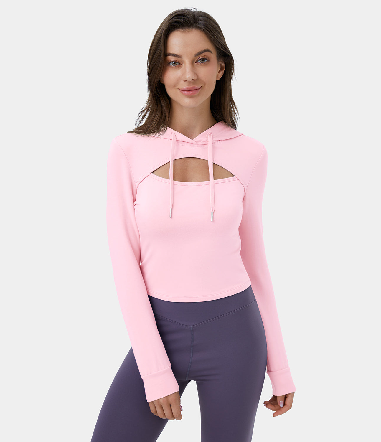 

Halara Hooded Drawstring Cut Out Casual Hoodie Sweatshirt - Barely Pink