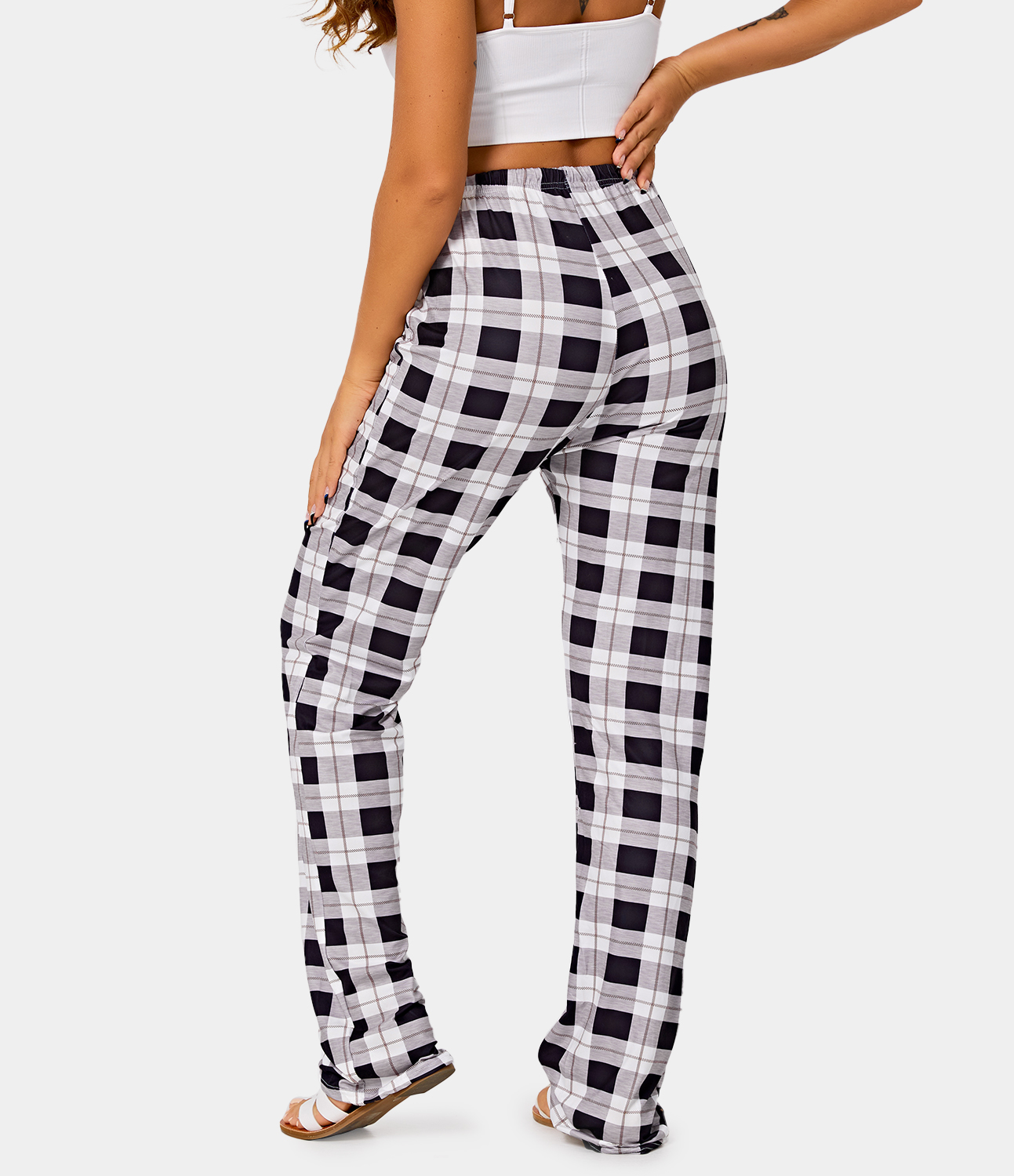 

Halara Mid Rise Drawstring Plaid Lounge Pants - Black and White