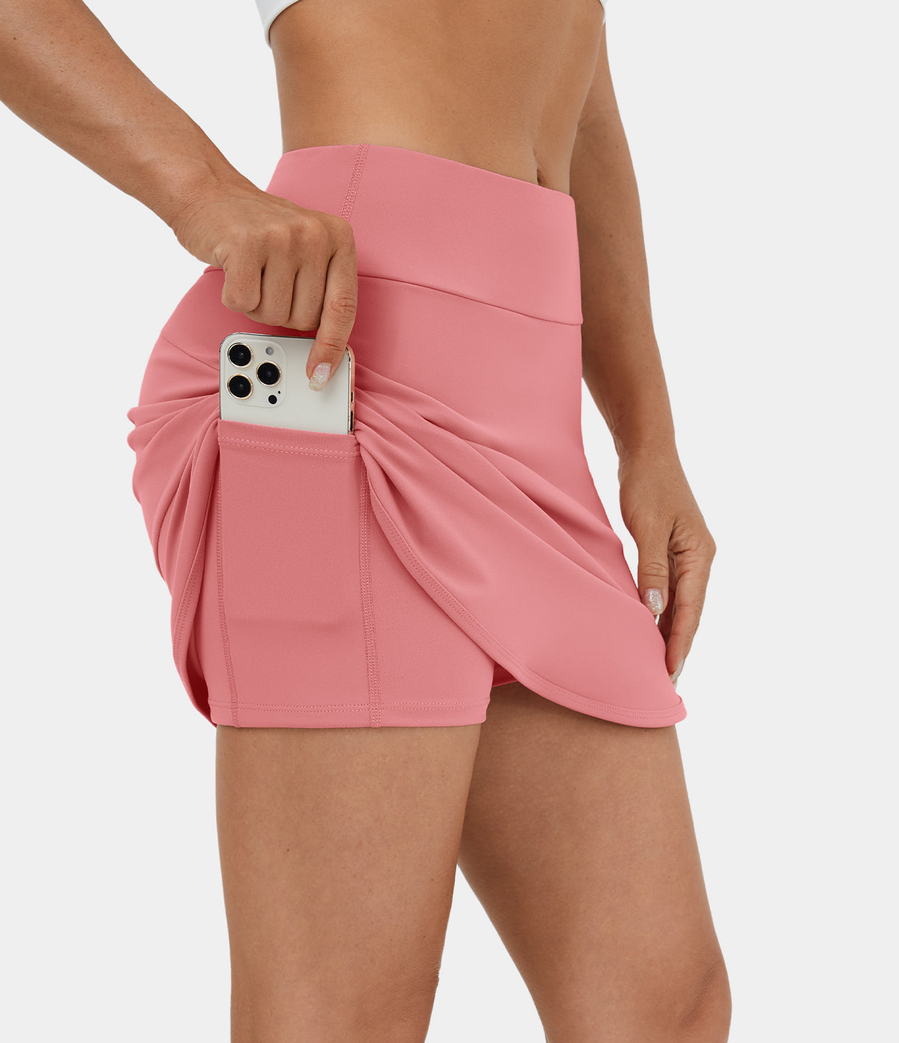 

Halara High Waisted Split Hem 2-in-1 Side Pocket Mini Golf Skirt-Golf Tee Pocket - Candy Pink -  midi skirt a line skirt golfing skirt