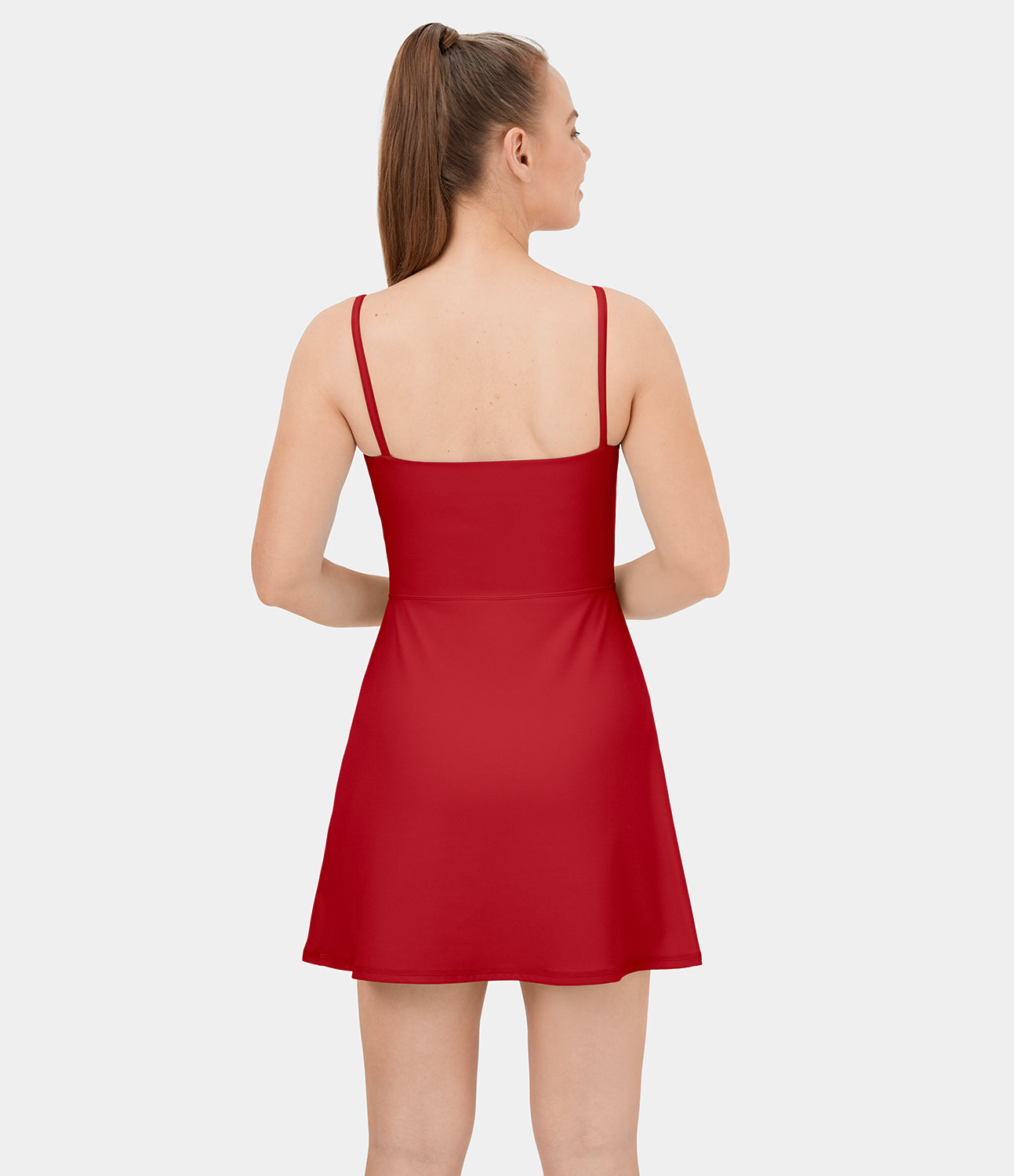

Halara Cloudfulв„ў Square Neck Corset Backless 2-in-1 Side Pocket Mini Flare Casual Dress Workout Dress - Mars Red