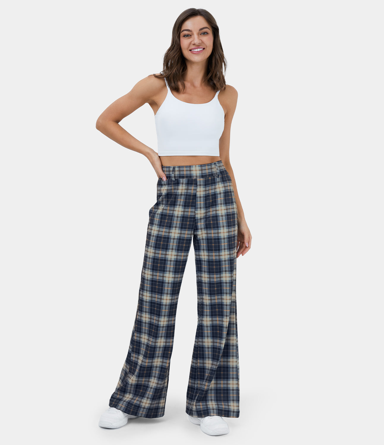 

Halara High Waisted Plaid Wide Leg Casual Pants - Brick Red Plaid -  sweatpants jogger pants stacked sweatpants cargo joggers