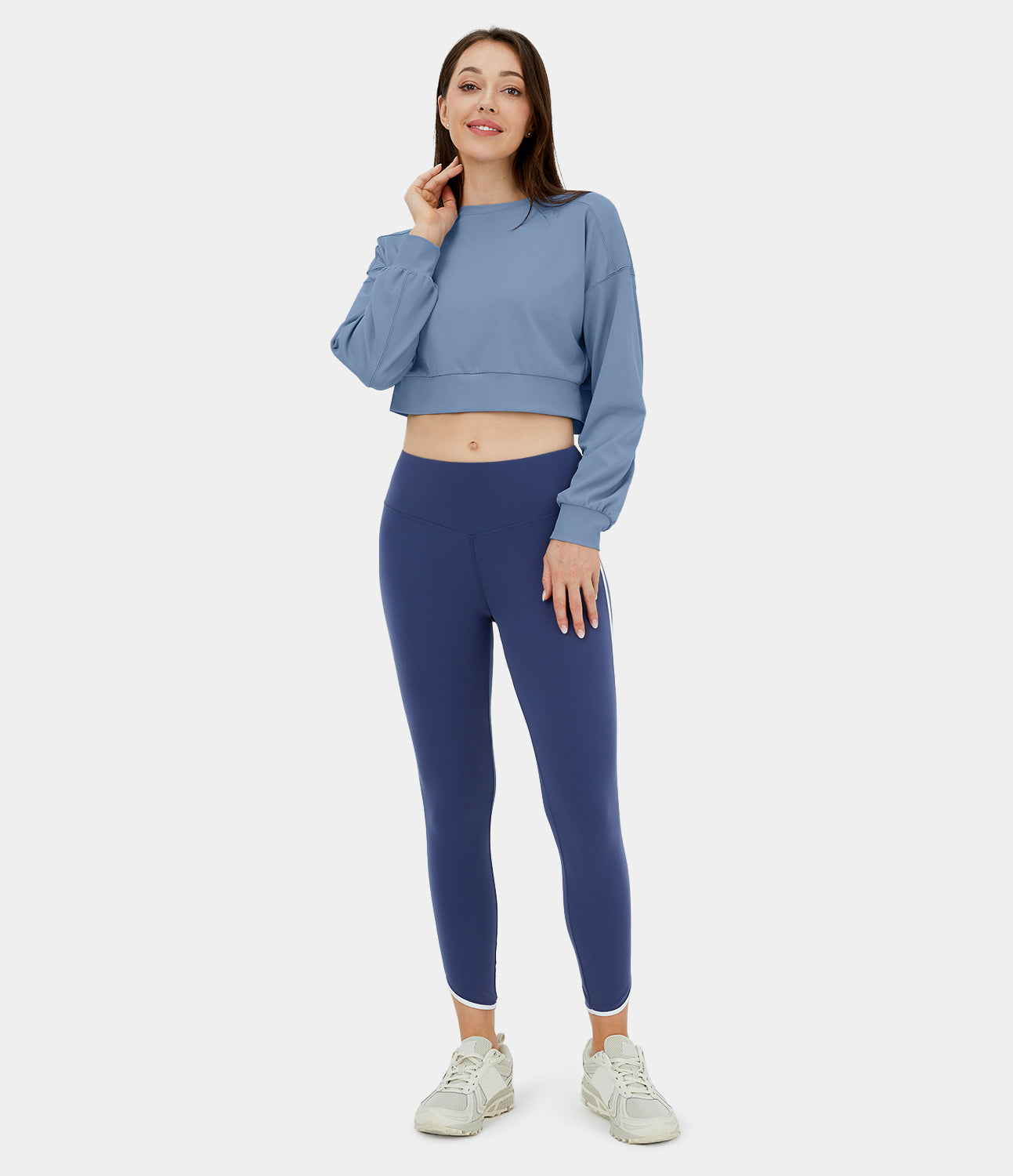 

Halara Patitoffв„ў Flow Pet Hair Resistant Dropped Shoulder Cropped Casual Sports Sweatshirt - Deep Ocean Blue