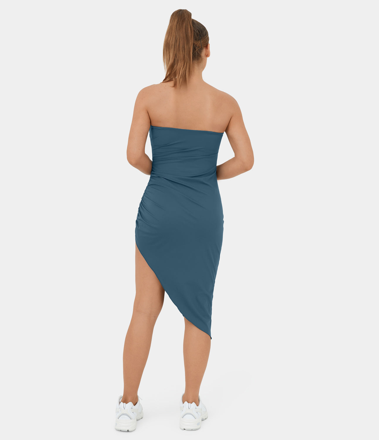 

Halara Adjustable & Removable Strap Backless Ruched Asymmetric Hem Bodycon Midi Casual Dress Casual Dress - Black -  slip dress beach dress