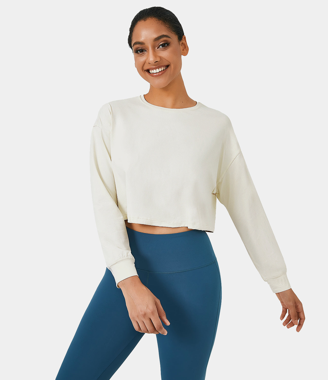 

Halara Dropped Shoulder Long Sleeve Cropped Sports Top - Snow White