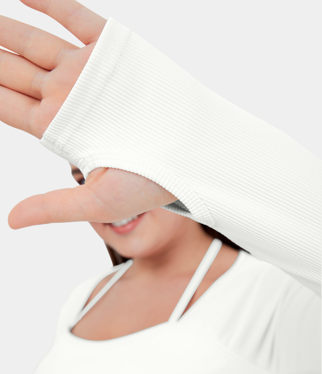 

Halara Ribbed Halter Strap Thumb Hole Plus Size Cropped Yoga Sports Top - Black