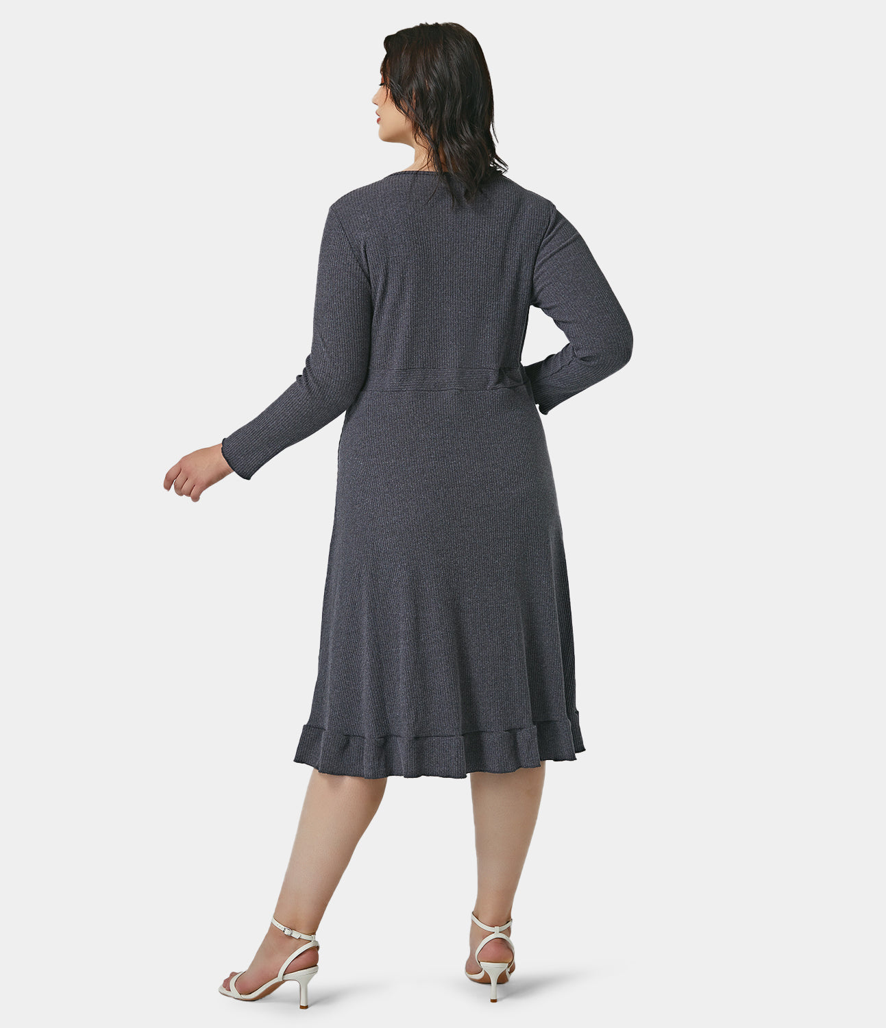 

Halara Ribbed-Knit Drawstring Ruffled Hem Plus Size DressPlus Size Dress - Dark Grey -  plus size maxi dresses plus size summer dresses