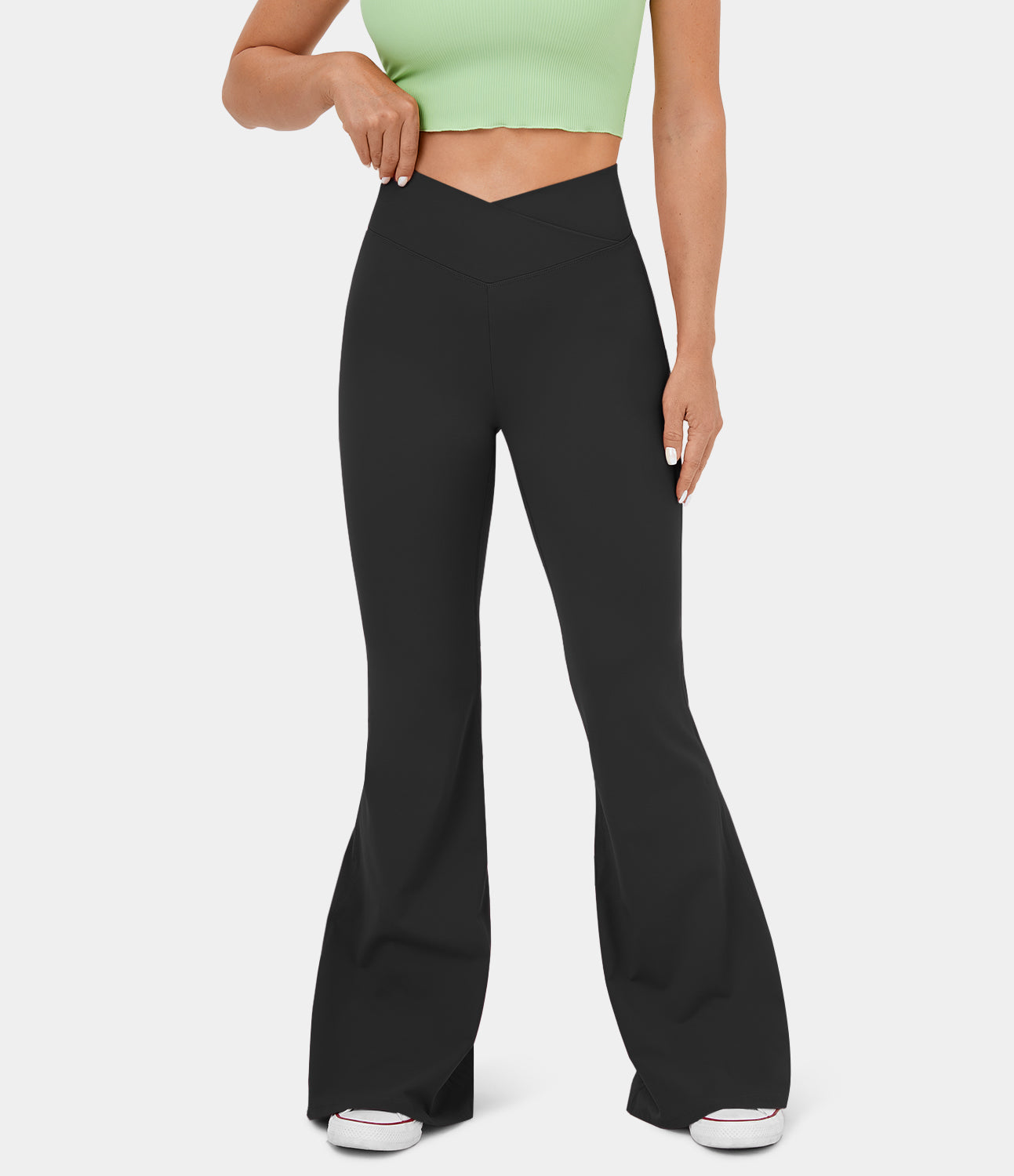 

Halara Softlyzeroв„ў Plush High Waisted Crossover Back Pocket Ruched Butt Lifting Super Flare Yoga Leggings - Black -  gym leggings