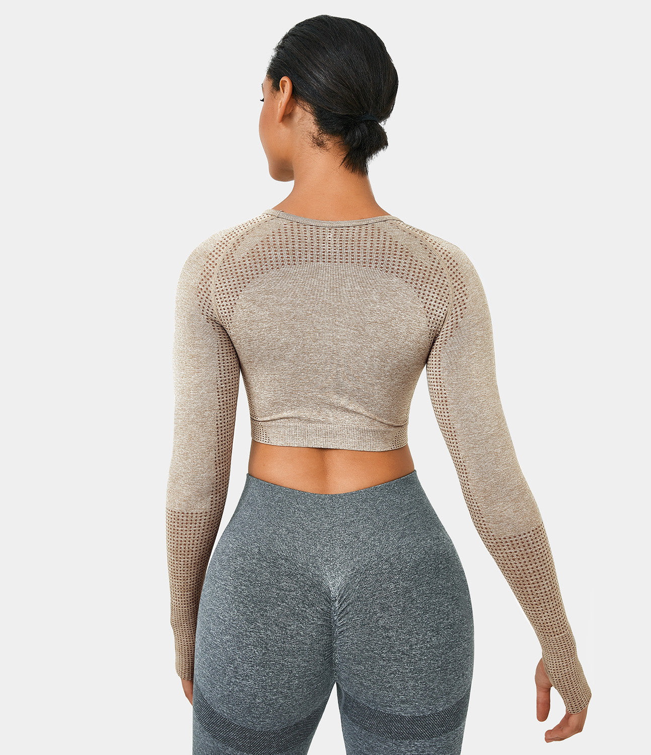 

Halara Seamless Flow Breathable Thumb Hole Cropped Sports Top - Mink Ash