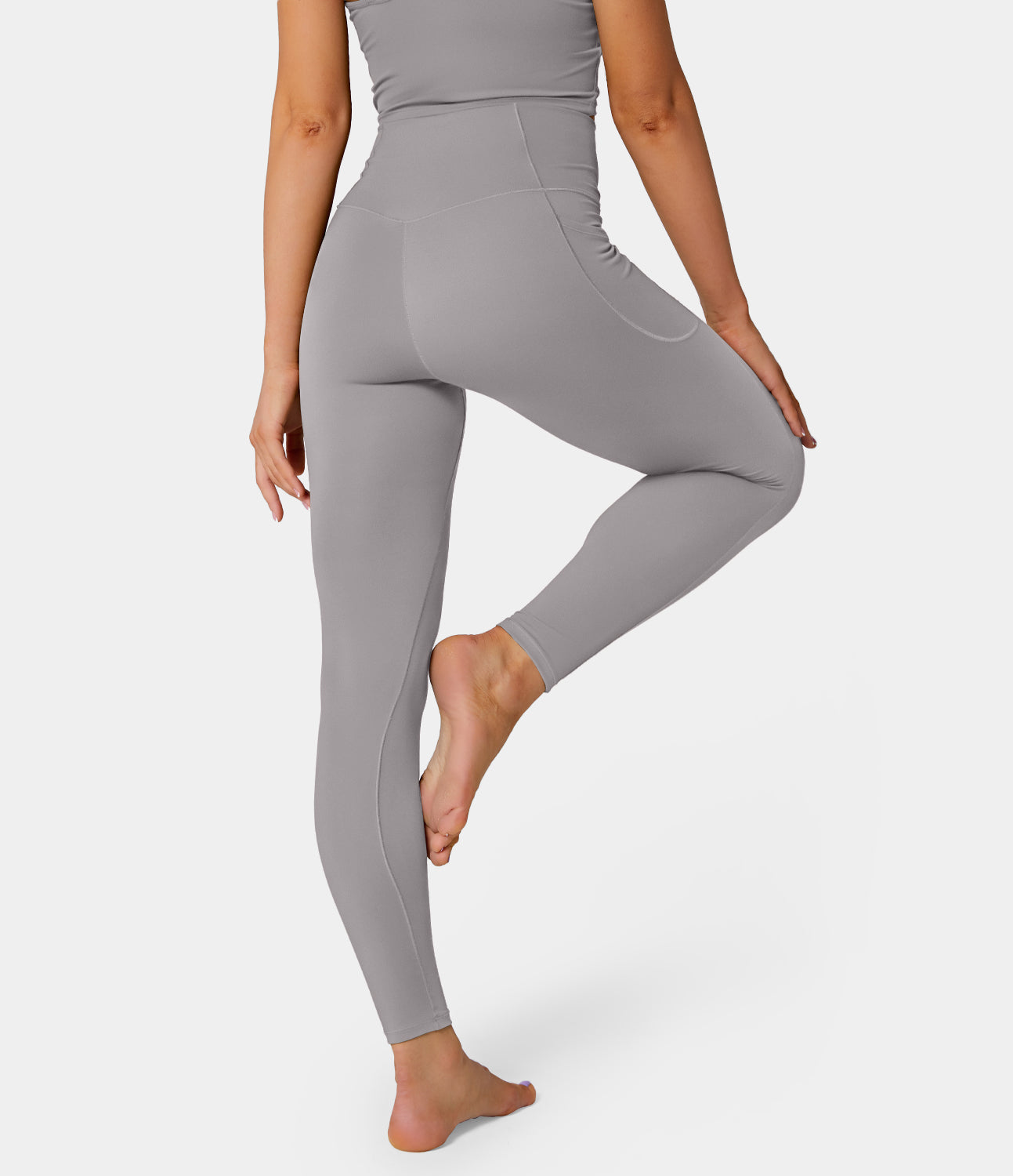 

Halara Softlyzeroв„ў Crossover Pocket Plain Leggings-UPF50+ - Mist Grey -  gym leggings leggings with pockets leggings with butt lift
