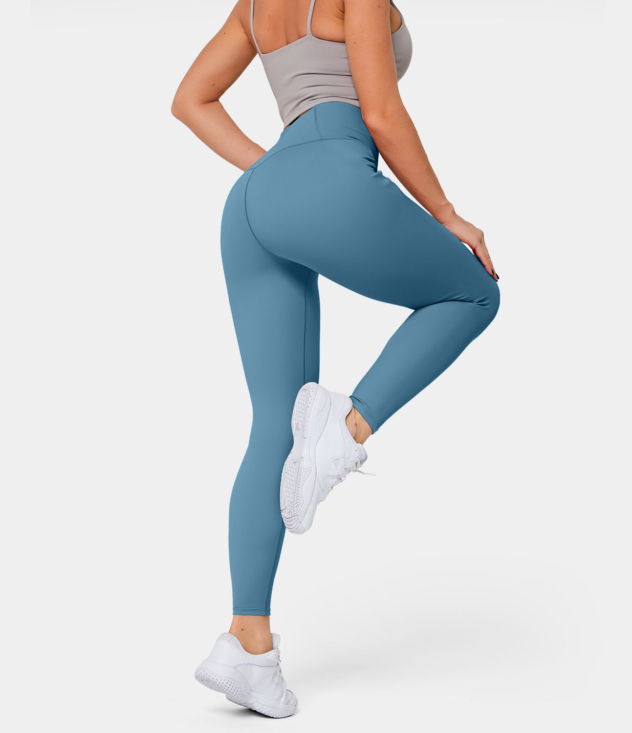 

Halara CloudfulВ® Crossover Plain 7/8 Leggings Without Pockets - Winter Moss -  gym leggings leggings with pockets leggings with butt lift