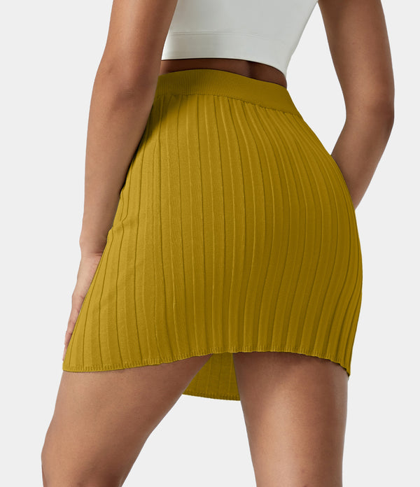 Women’s High Rise Ribbed-Knit Plain Bodycon Skirt | HALARA