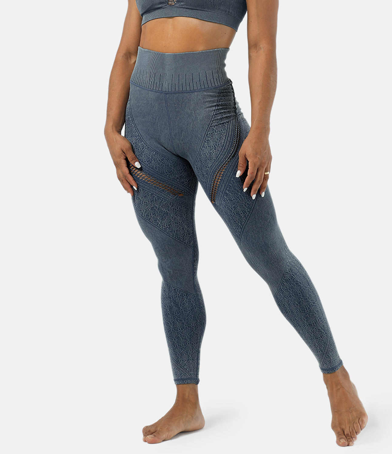 

Halara Seamless Flow High Waisted Braided Wash Effect Leggings - Smoke Blue -  gym leggings leggings with pockets leggings with butt lift