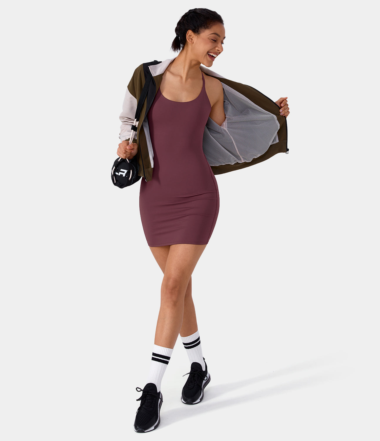 

Halara Everyday PatitoffВ® Pet Hair Resistant Backless Activity Bodycon Dress-No Liner Shorts Workout Dress - Burnt Olive