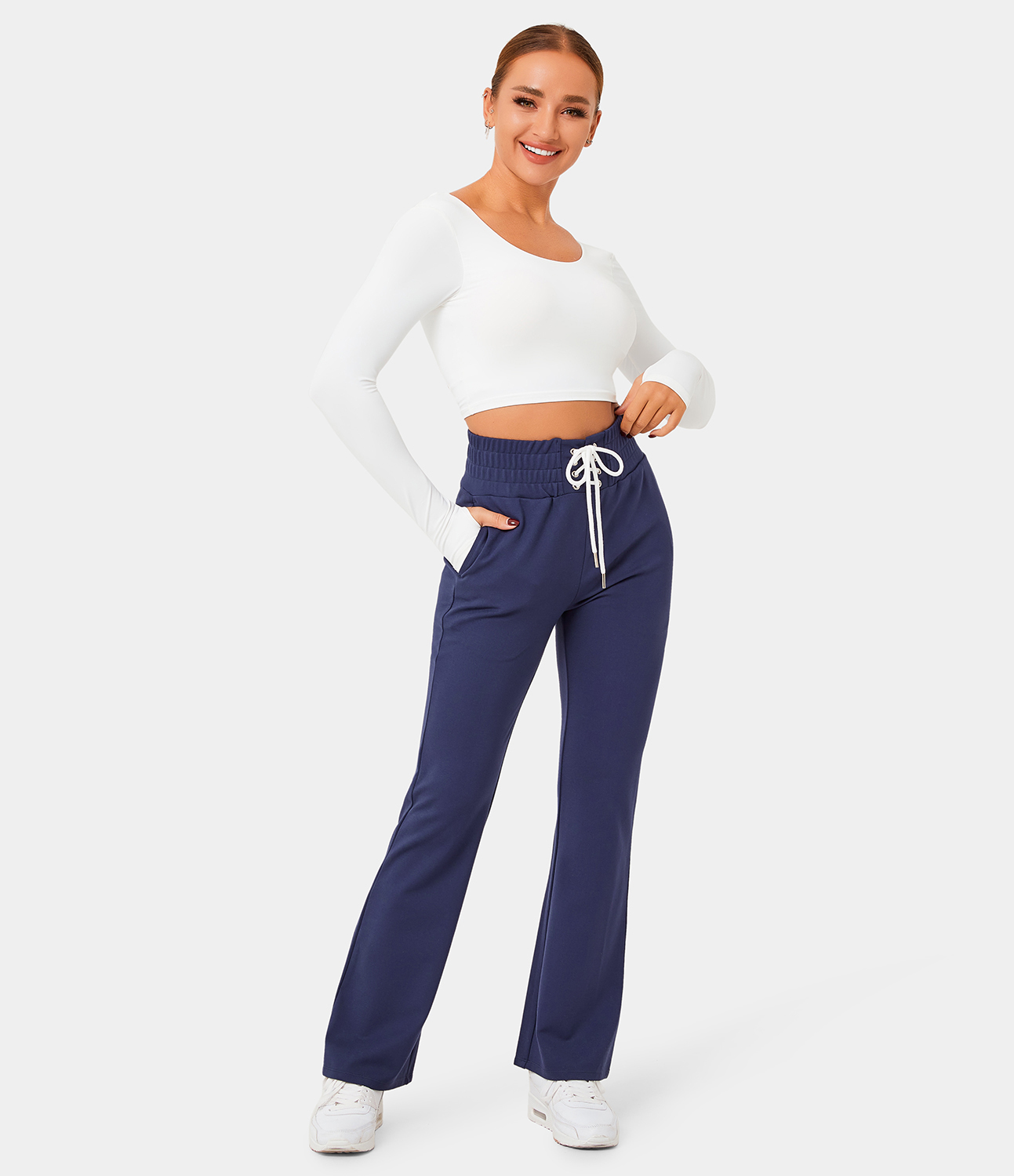 

Halara High Waisted Drawstring Side Pocket Plain Joggers - Navy