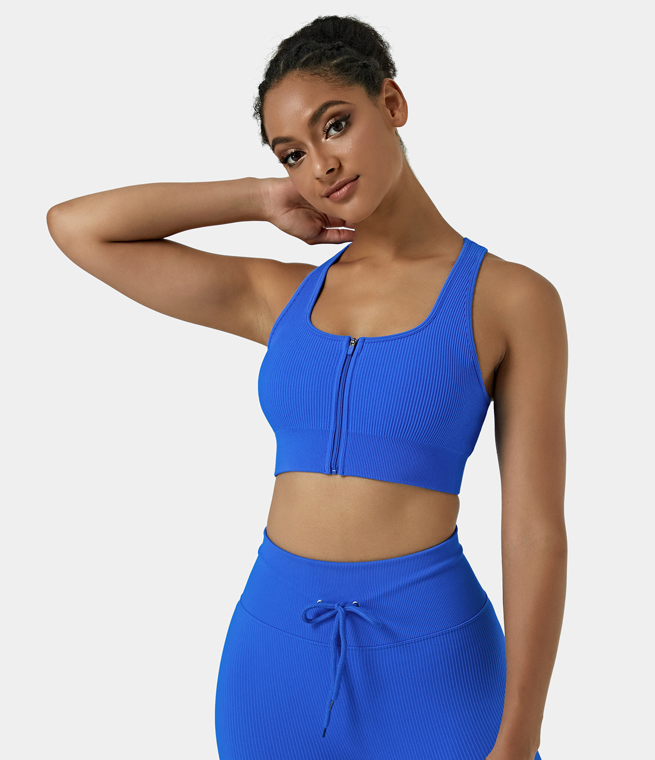 

Halara Seamless Flow Low Support Ribbed Knit Zip Front Sports Bra - Blue -  push up bra strapless bra backless bra sticky bra wireless bra