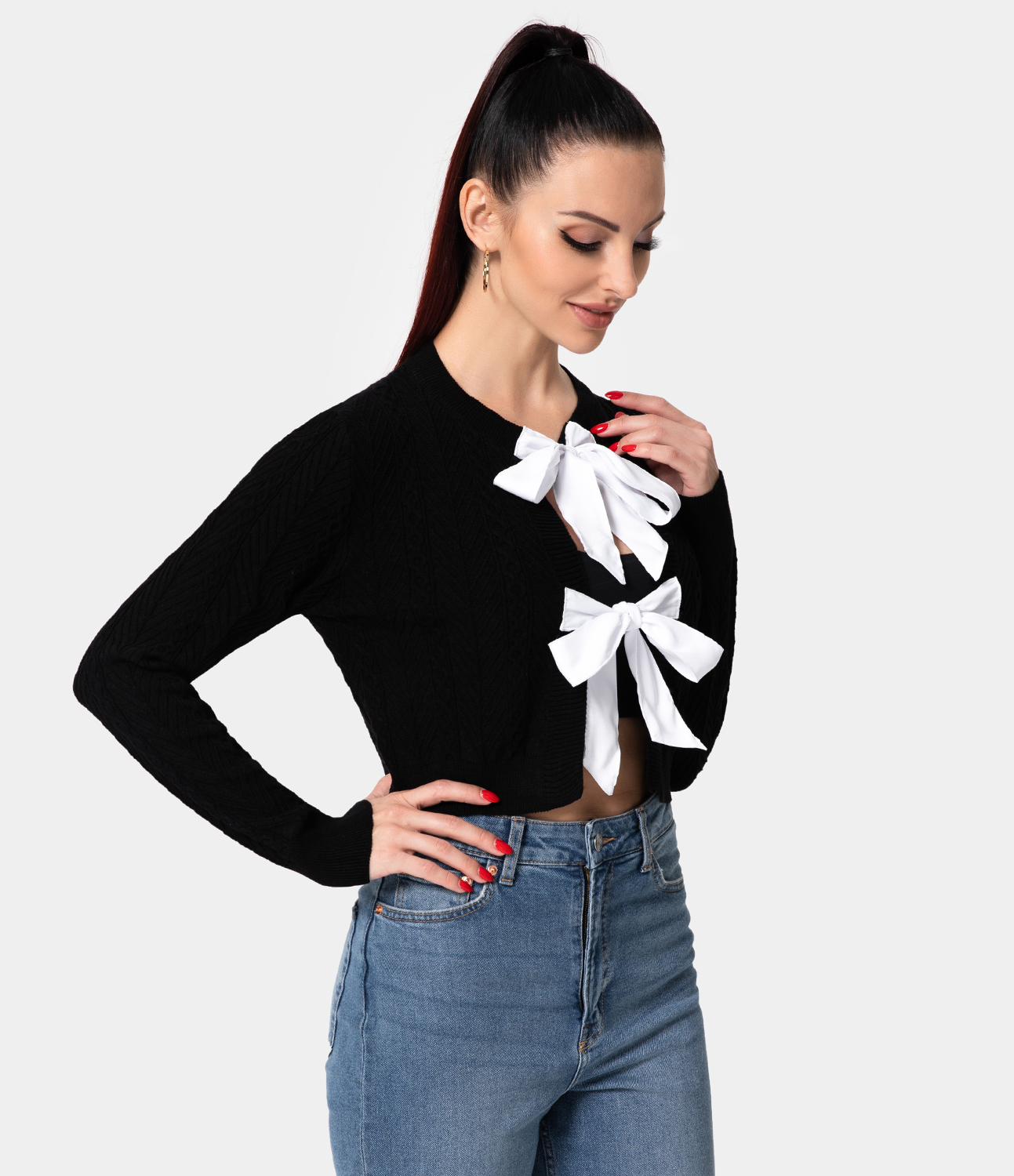 

Halara Tie Front Plain Knit Cardigan - Black