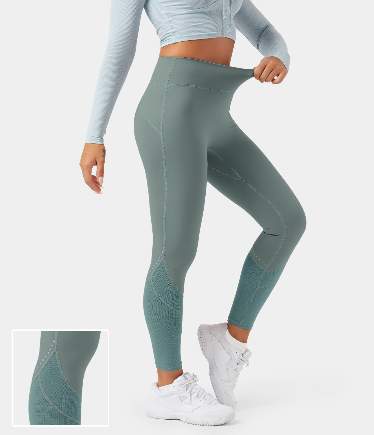 

Halara High Waisted Contrast Mesh Full Length Leggings - Lilac Cream -  gym leggings leggings with pockets leggings with butt lift