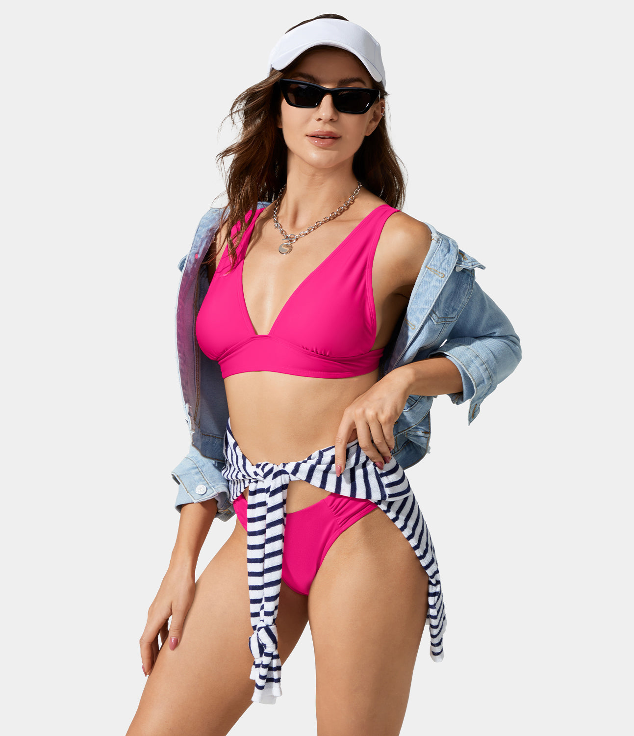 

Halara Lace Up Crisscross Adjustable Triangle Bikini Top - Raspberry Sorbet