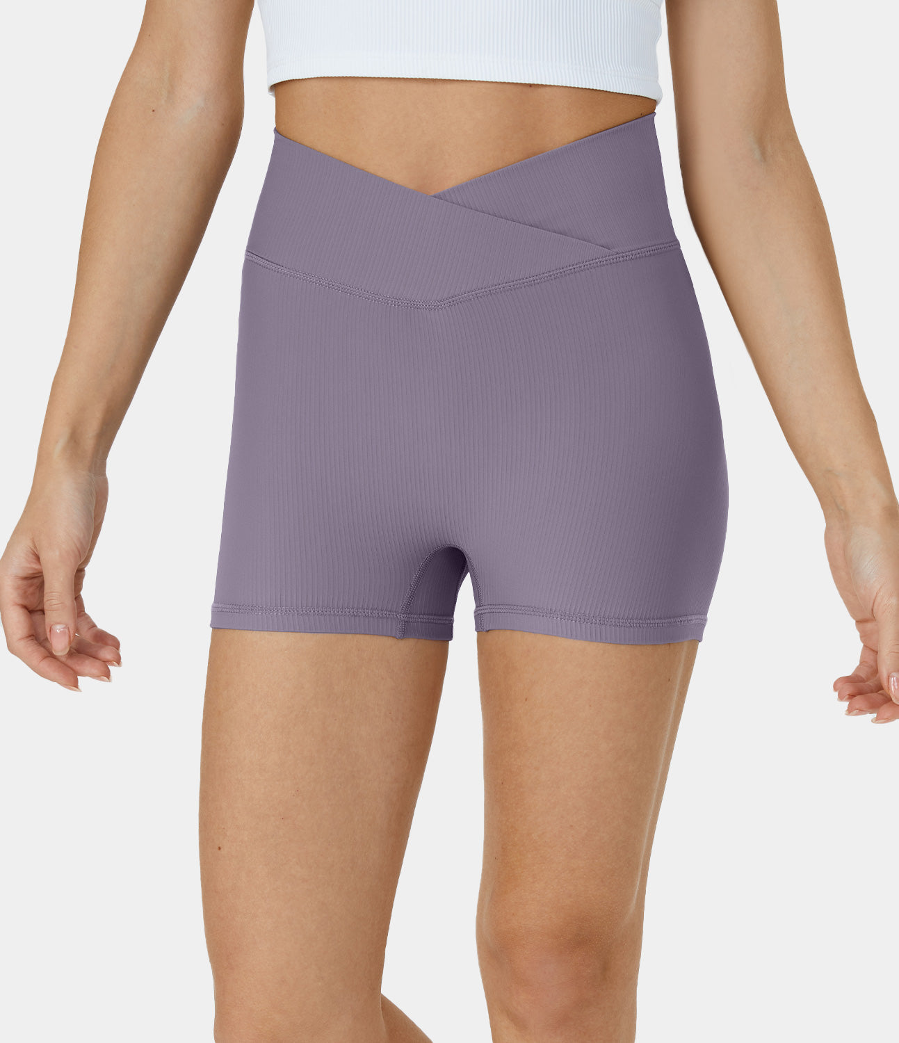 

Halara High Waisted Crossover Tummy Control Yoga Biker Shorts 3'' - Purple Haze -  biker shorts women black biker shorts