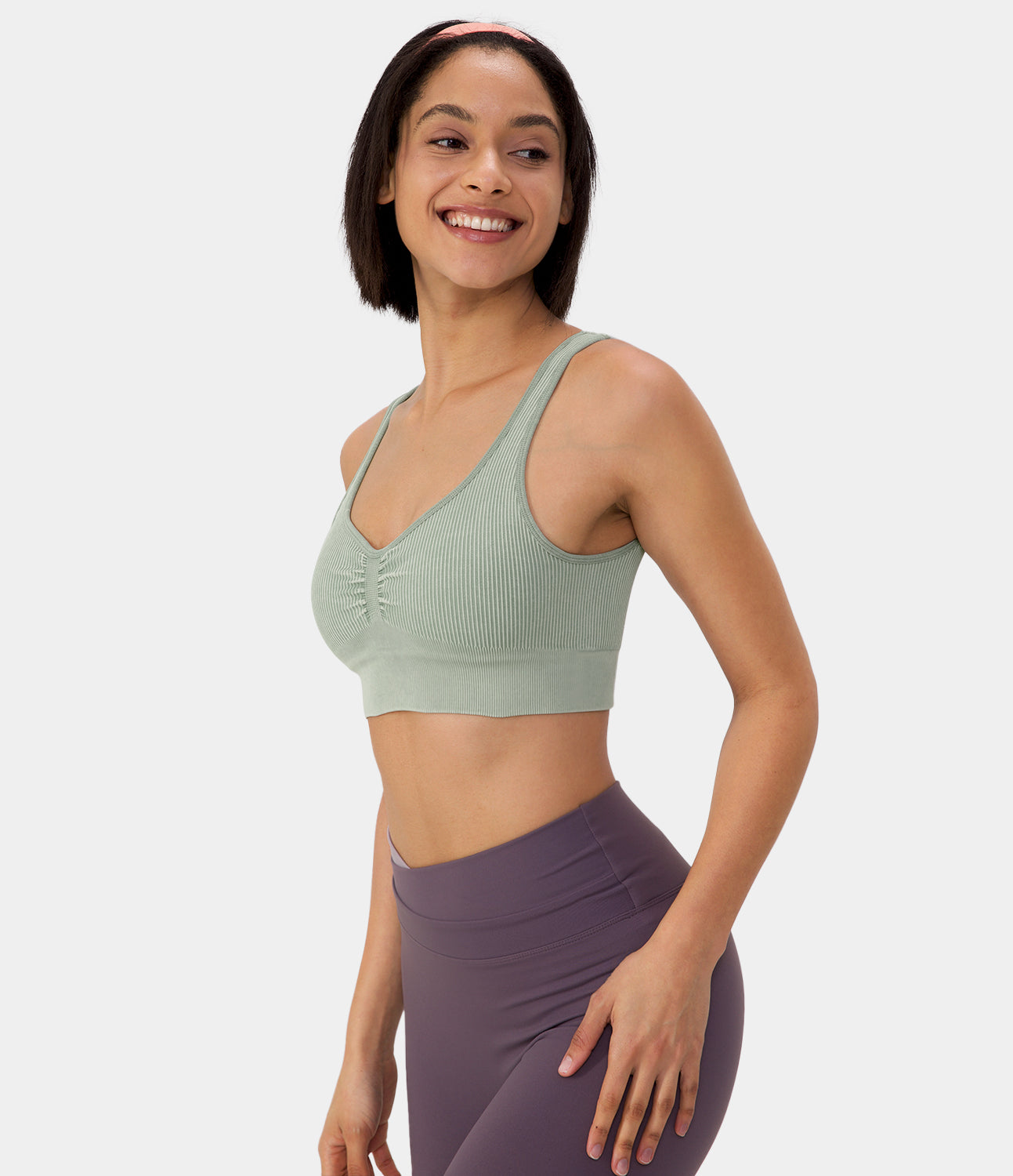 

Halara Seamless Flow Medium Support Ruched Yoga Sports Bra - Pistachio -  push up bra strapless bra backless bra sticky bra wireless bra