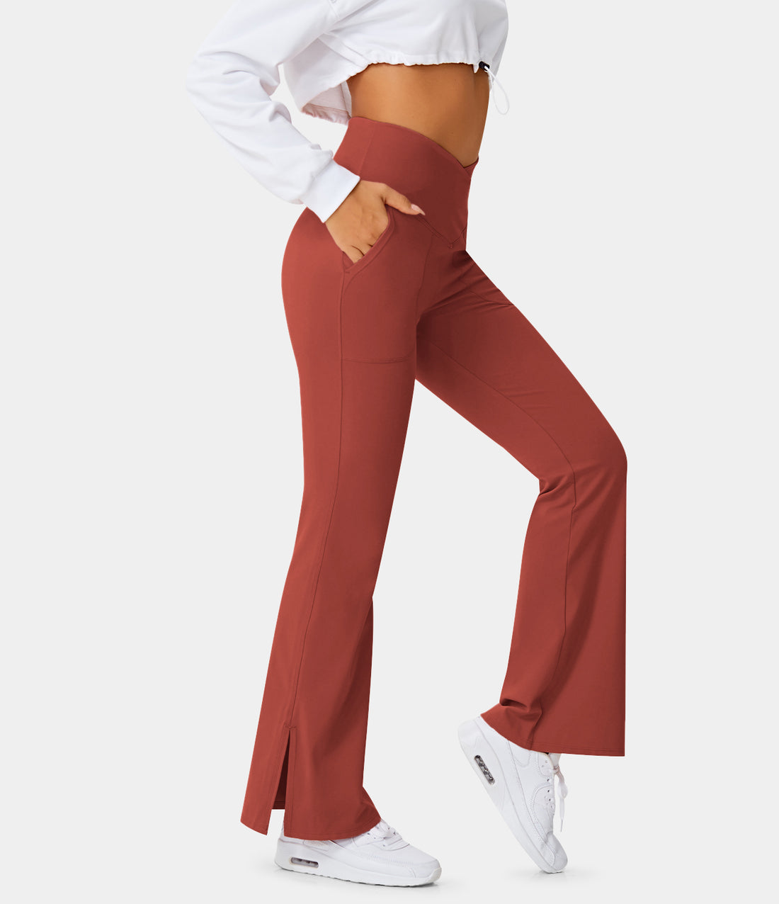 Women's Crossover Pocket Split Hem Wide Leg Yoga Pants-Smile - Halara