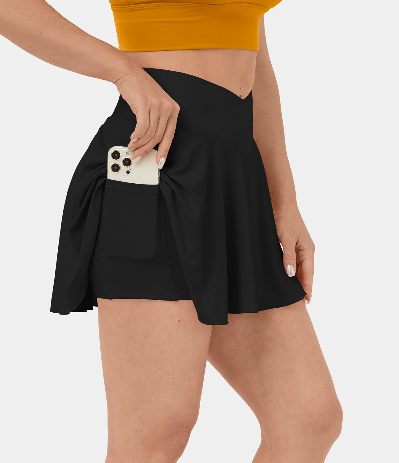 

Halara Cloudfulв„ў Air Fabric High Waisted Crossover 2-in-1 Side Pocket Flare Mini Cool Touch Tennis Skirt - Black