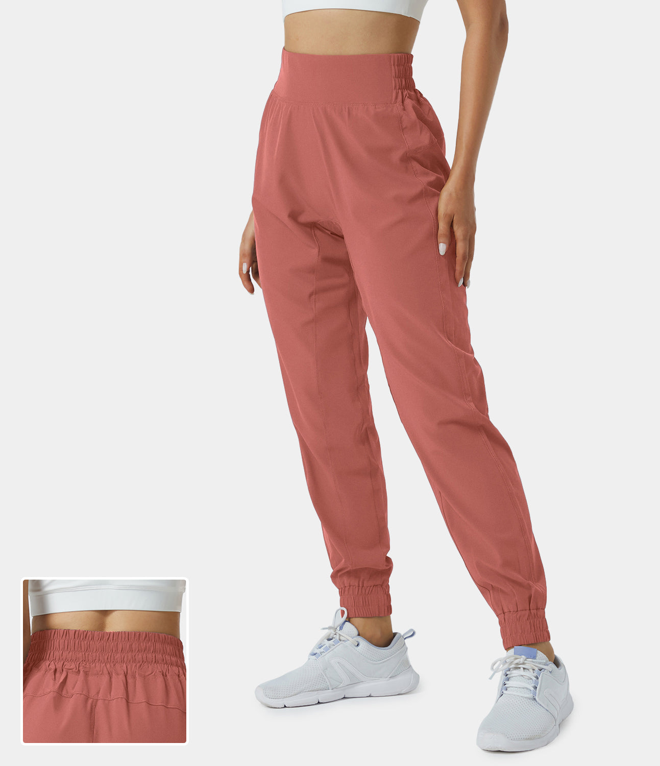 Halara High Waisted Elastic Waistband Casual Joggers - Faded Rose