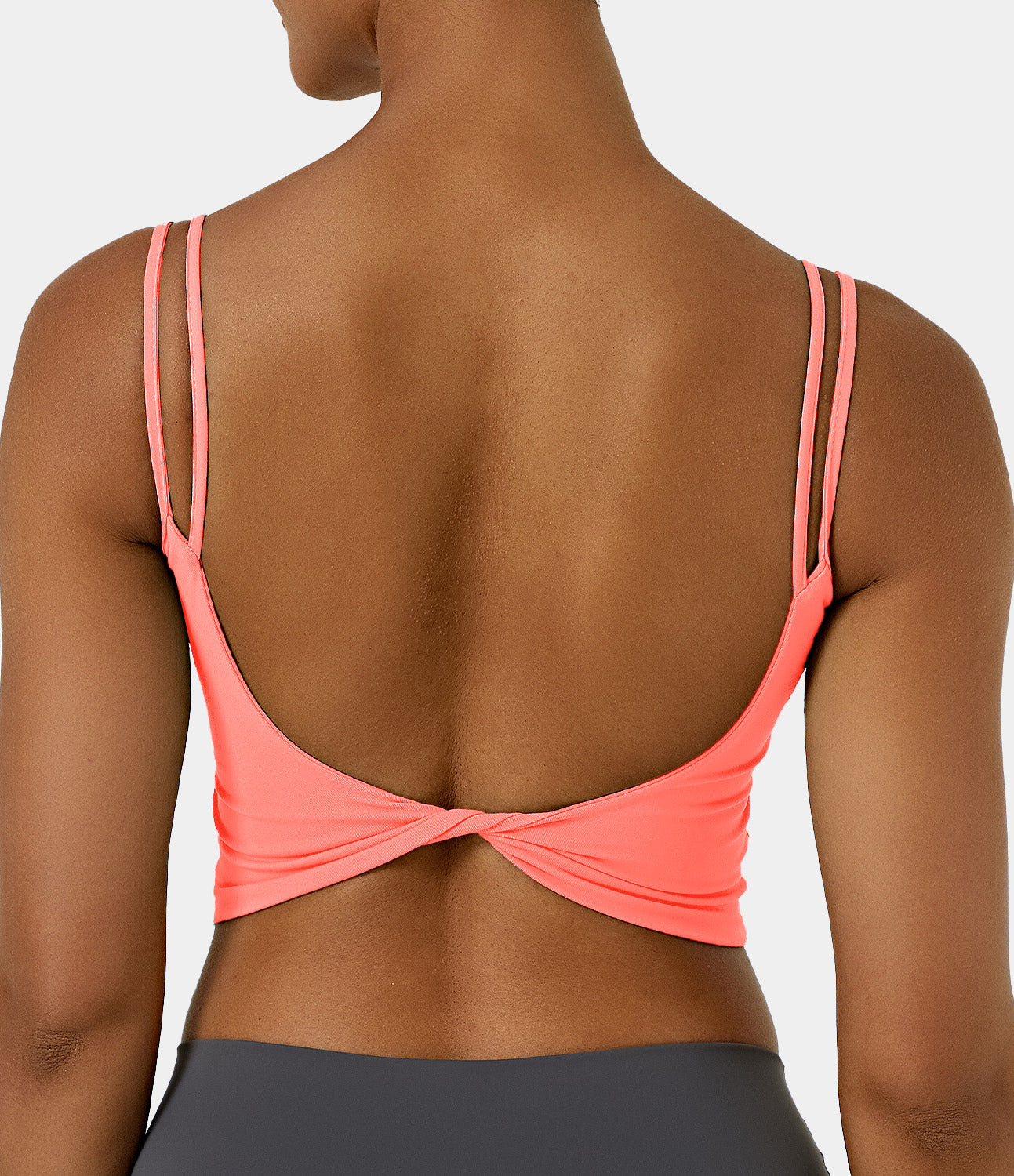 

Halara Double Straps Backless Twisted Cropped Yoga Tank Top Tank Top - Fusion Coral -  golf tops halter top tunic tops sleeveless tops