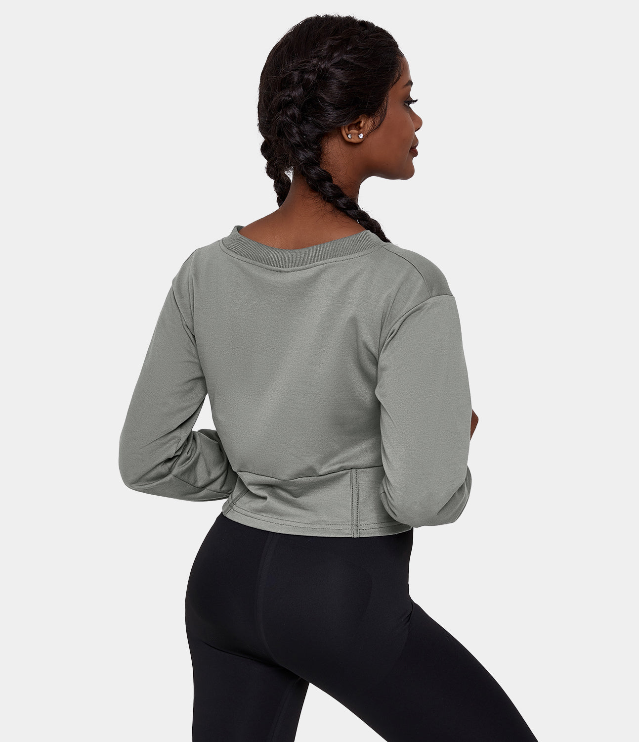 

Halara V-Neck Plain Cropped Sweatshirt - Deep Olive