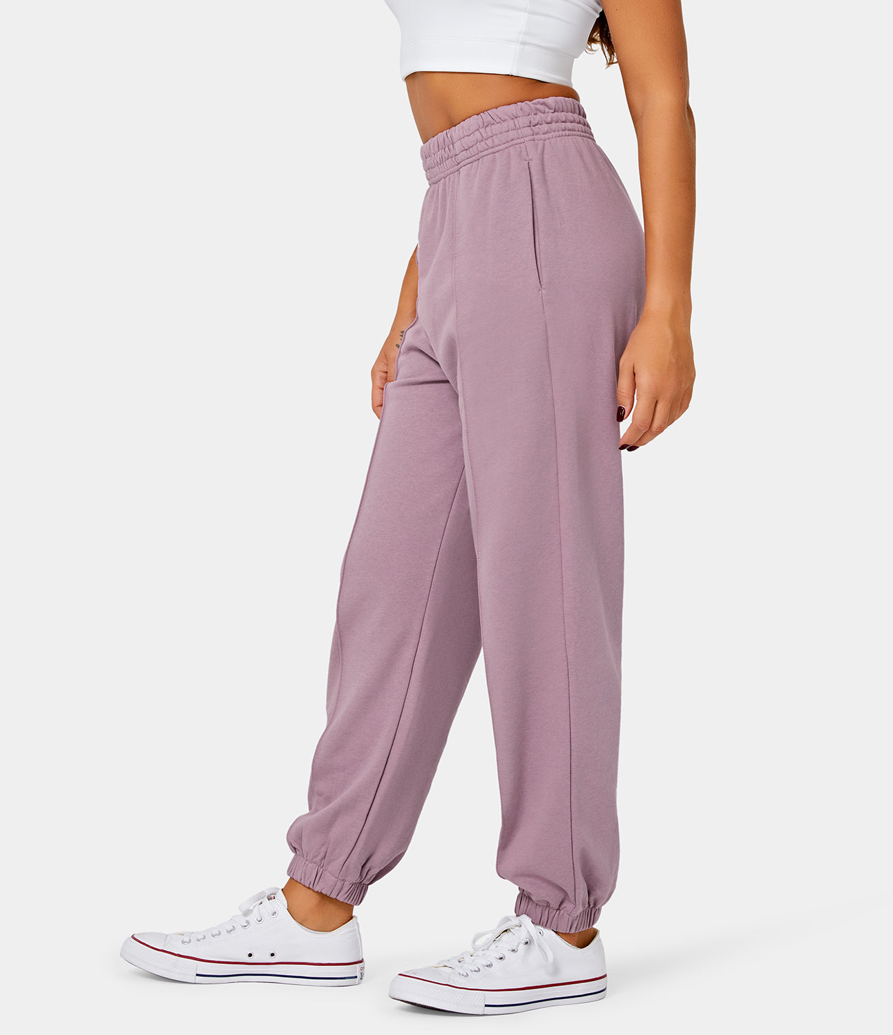 

Halara High Waisted Elastic Waistband Side Pocket Plain Loose Joggers - Lilac Cream -  sweatpants jogger pants stacked sweatpants