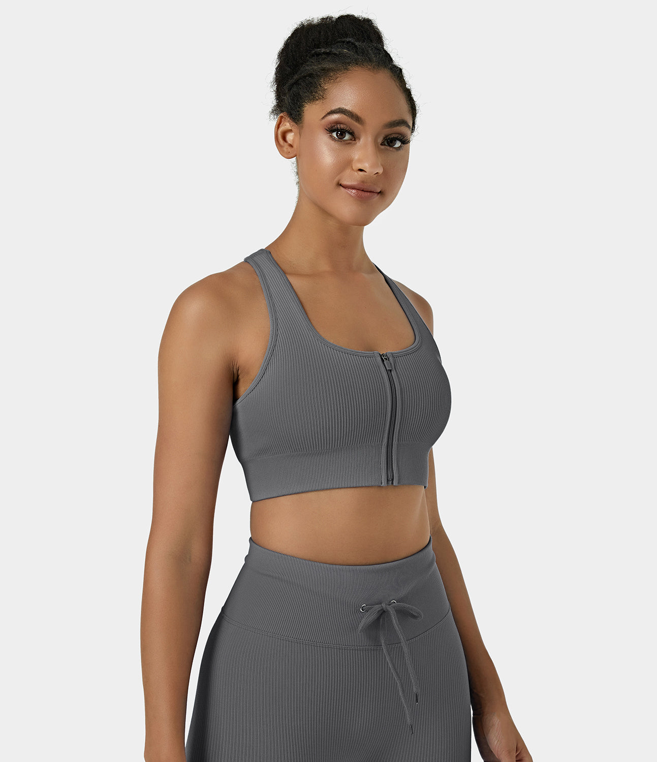 

Halara Seamless Flow Low Support Ribbed Knit Zip Front Sports Bra - Grey -  push up bra strapless bra backless bra sticky bra wireless bra